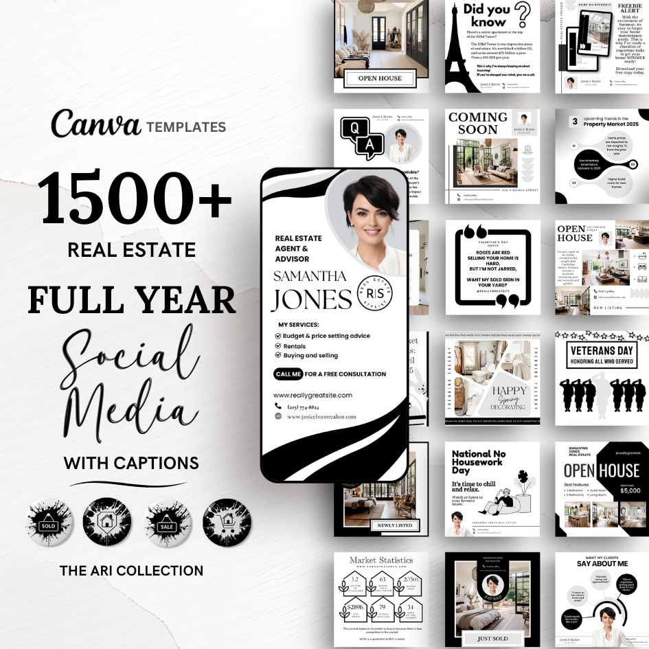 +1500 Social Media templates + Branding - Black and White - The Ari Collection