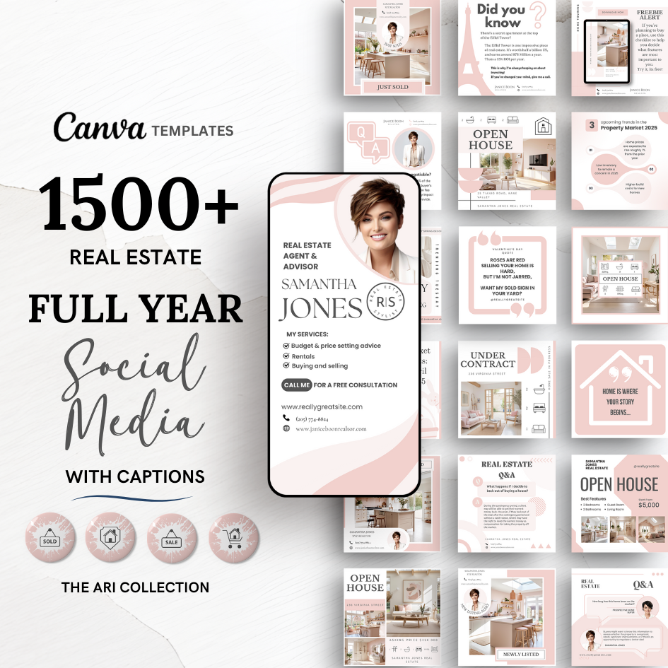 +1500 Social Media templates + Branding - Pink and White - The Ari Collection