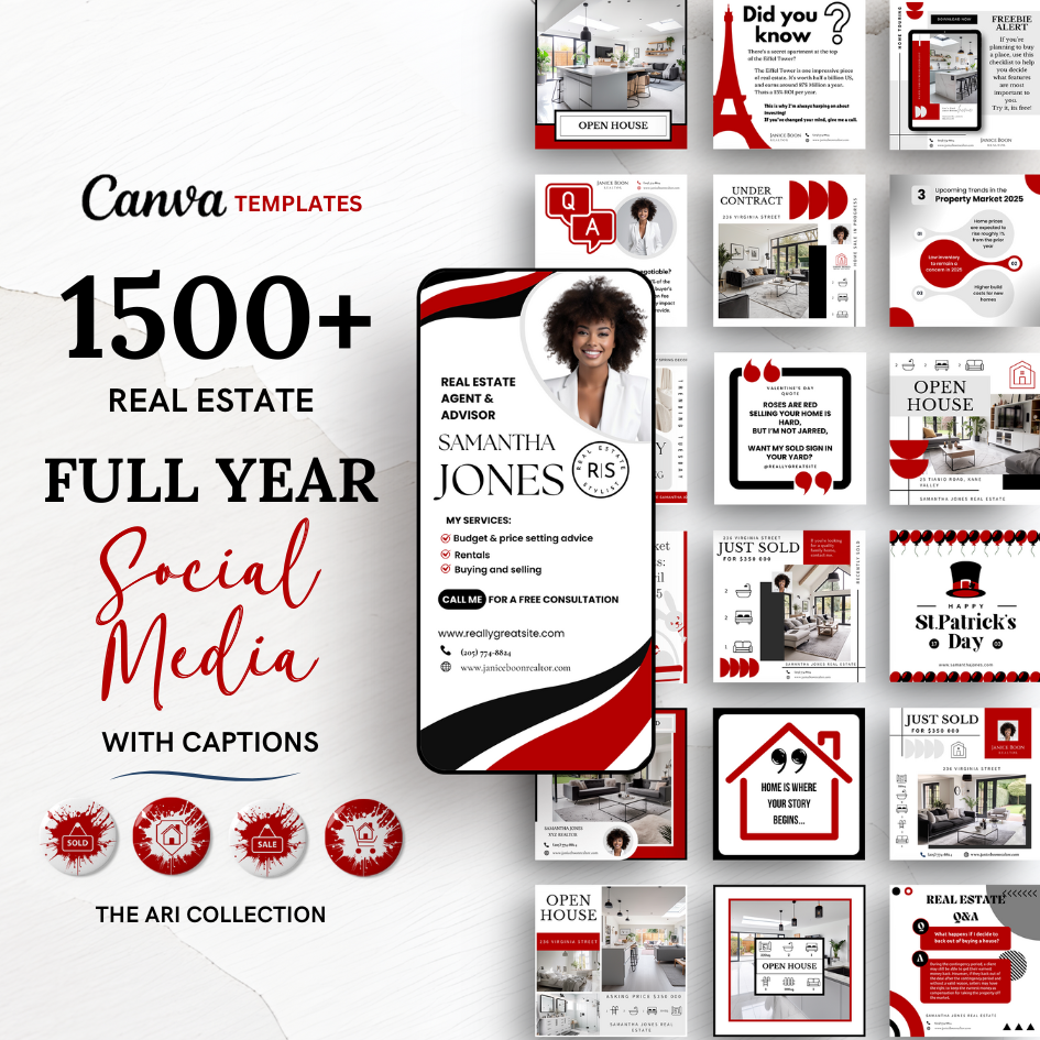 +1500 Social Media templates + Branding - Red - The Ari Collection