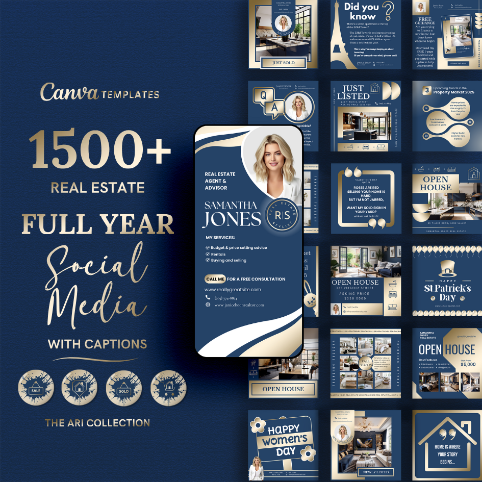 +1500 Social Media templates + Branding - Blue and Gold - The Ari Collection