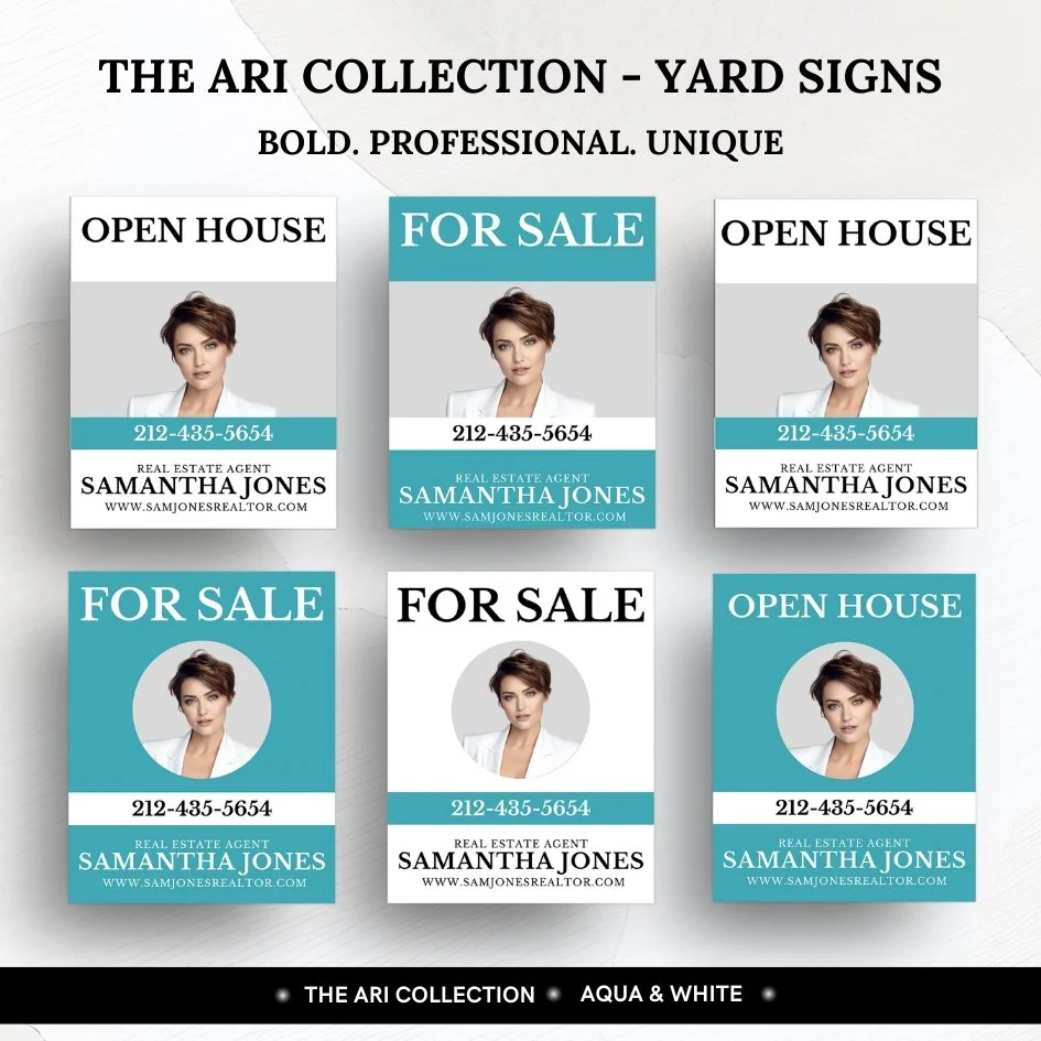 Yard Signs - The Ari Collection - Aqua &amp; White