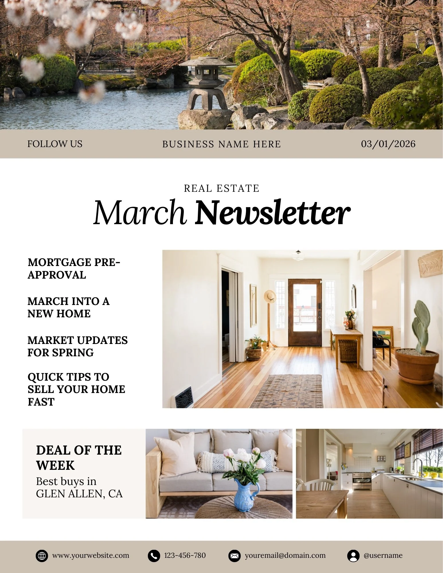 Monthly Newsletter template - March- The Beige-ish Collection - Beige, black and white