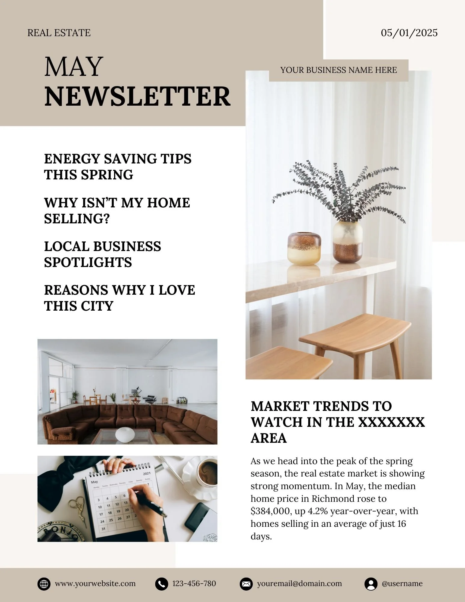Monthly Newsletter template - May - The Beige-ish Collection - Beige, black and white