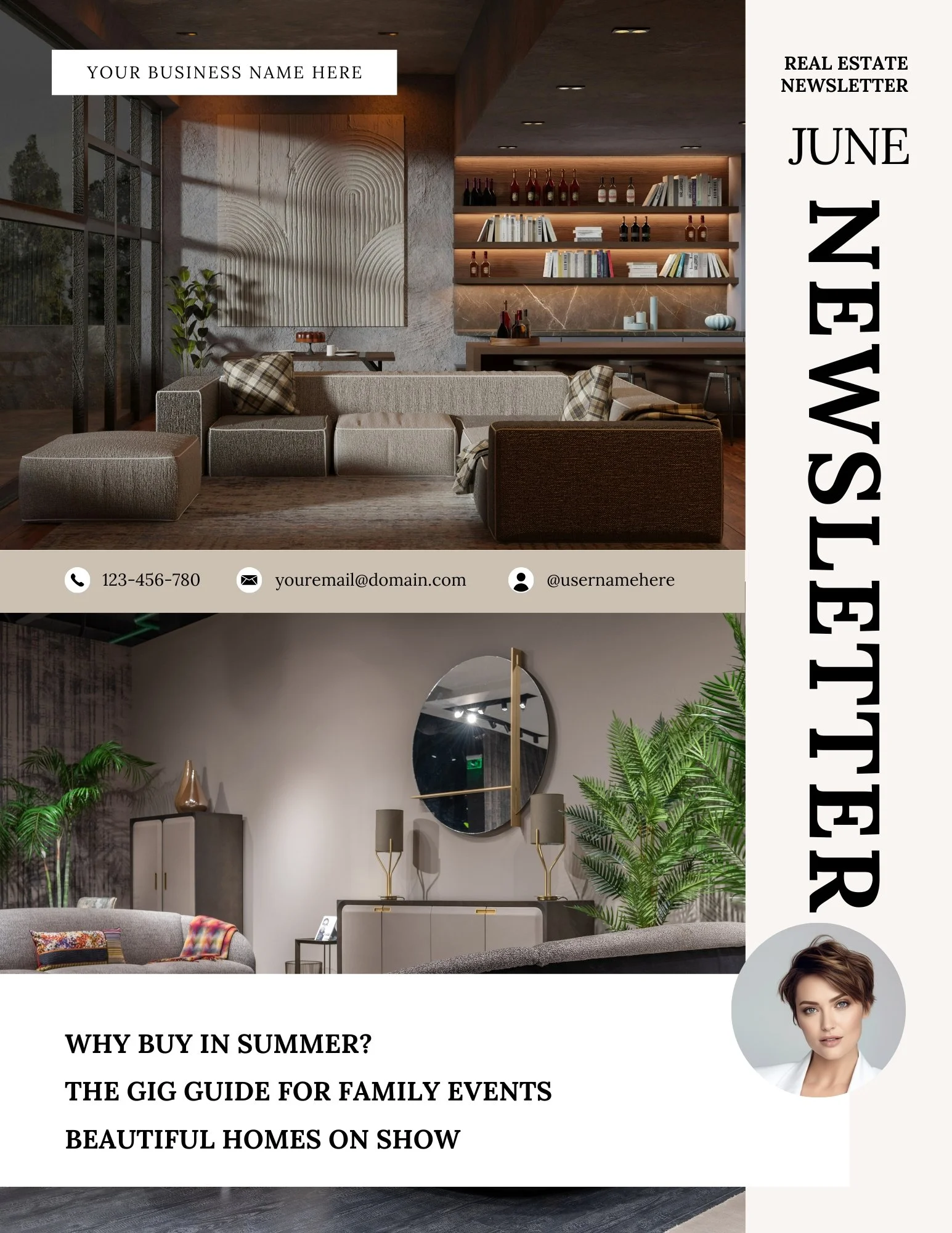 Monthly Newsletter template - June - The Beige-ish Collection - Beige, black and white