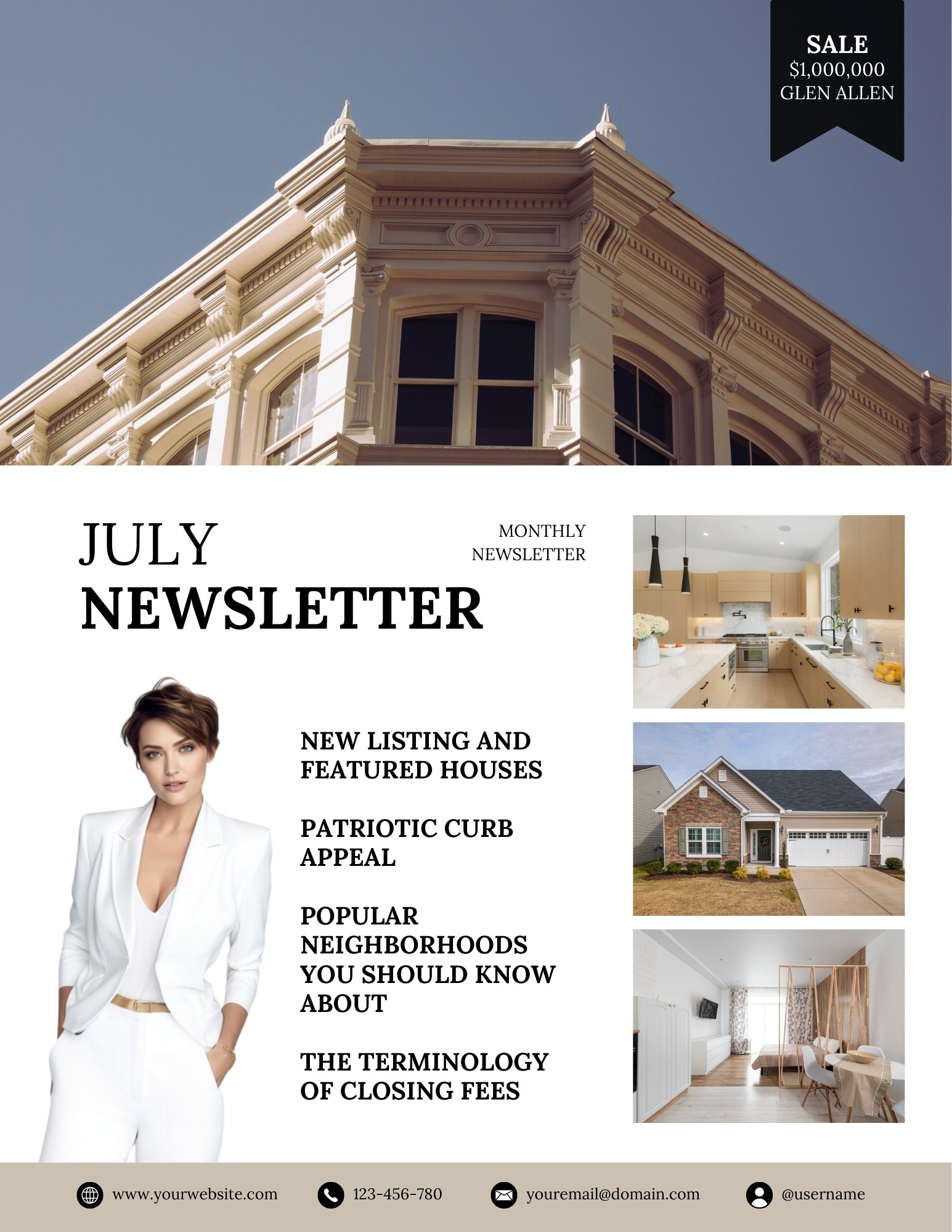 Monthly Newsletter template - July - The Beige-ish Collection - Beige, black and white