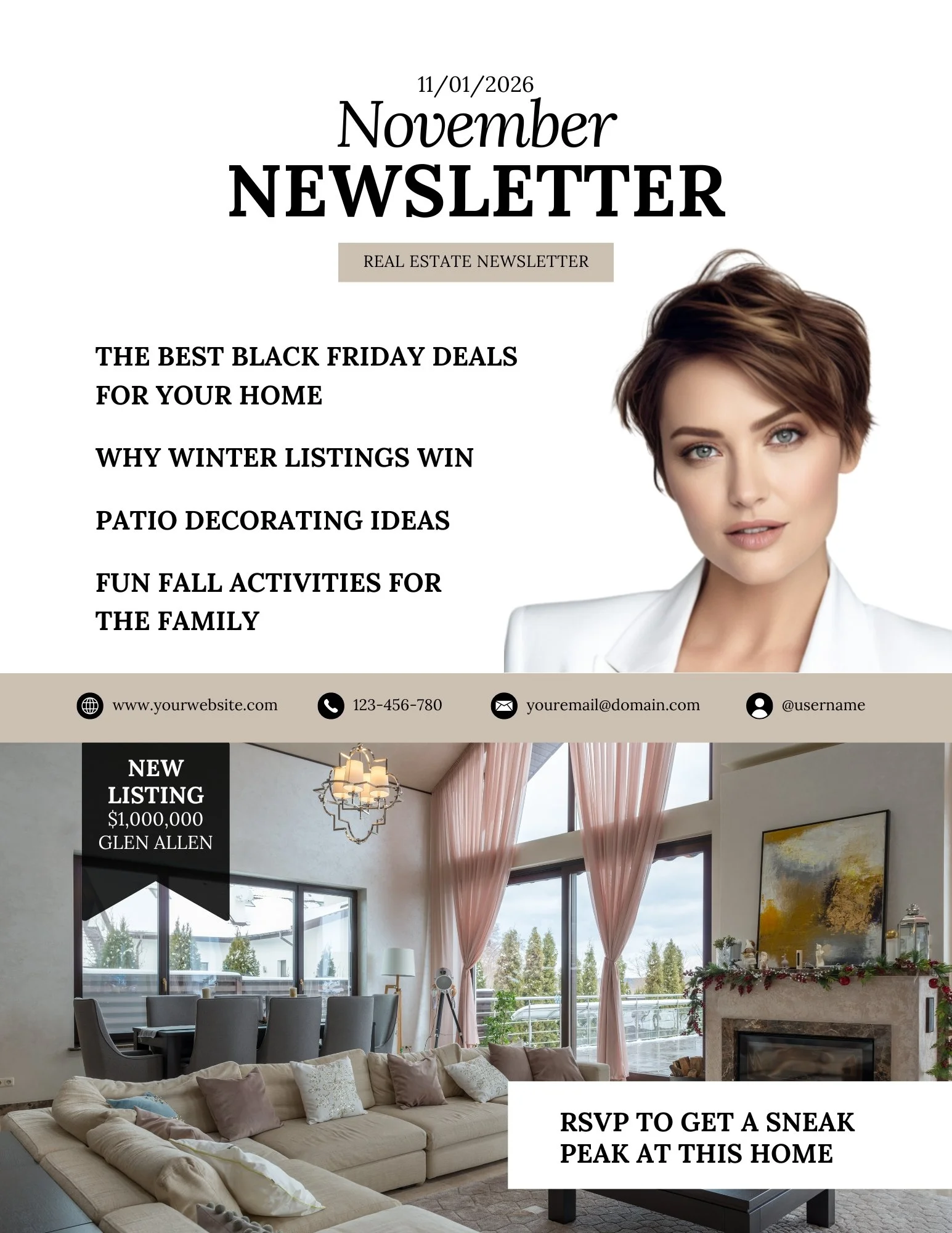 Monthly Newsletter template - November - The Beige-ish Collection - Beige, black and white
