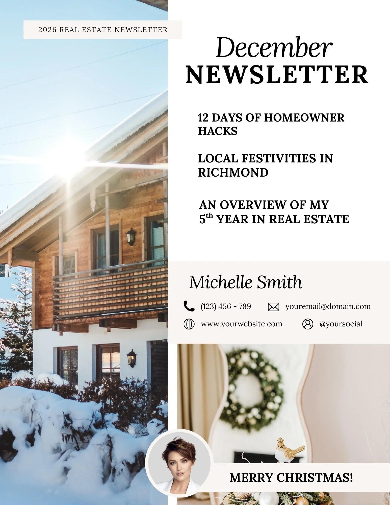 Monthly Newsletter template - December - The Beige-ish Collection - Beige, black and white