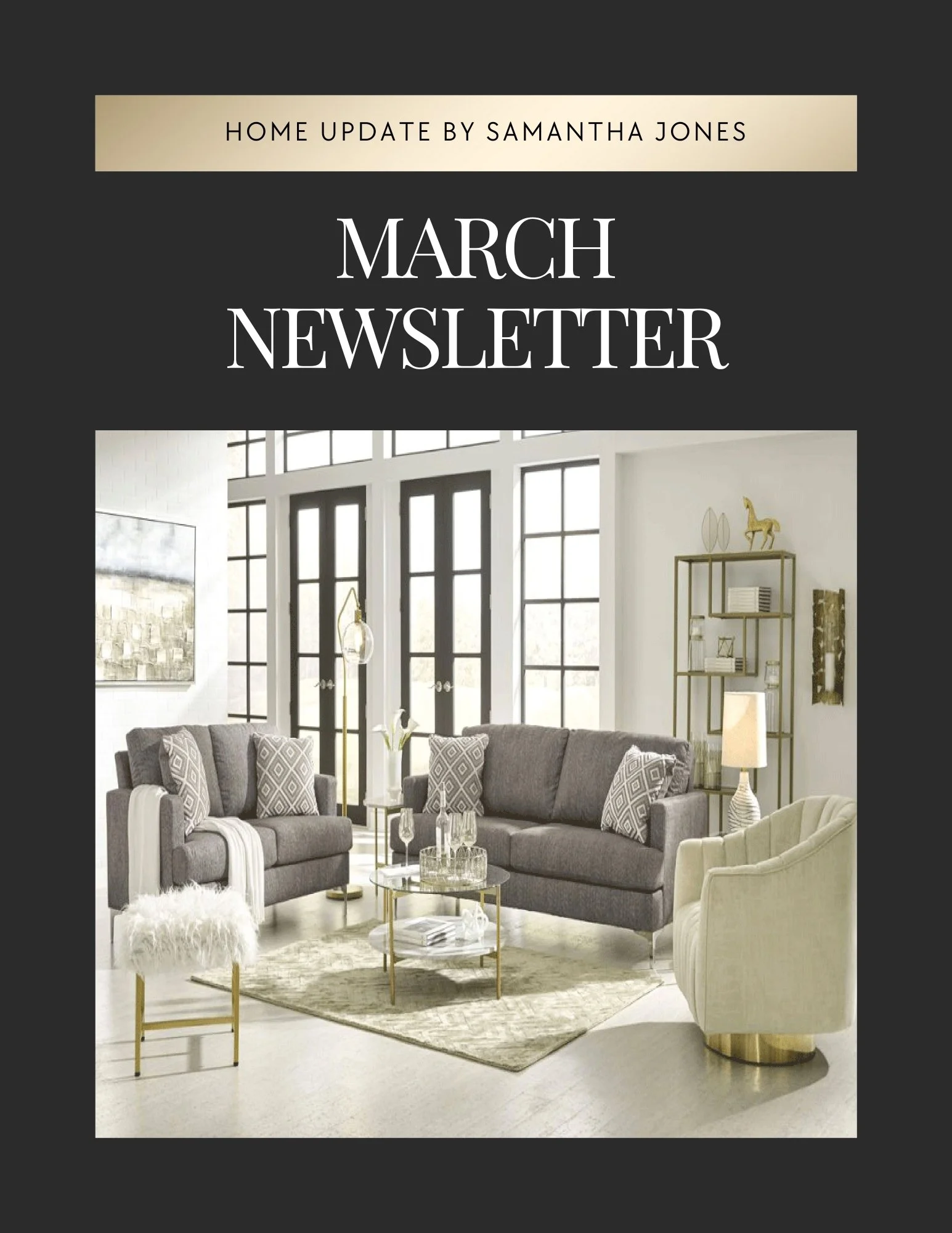 Monthly Newsletter template - March - The Ari Collection - Metallic Gold &amp; Black