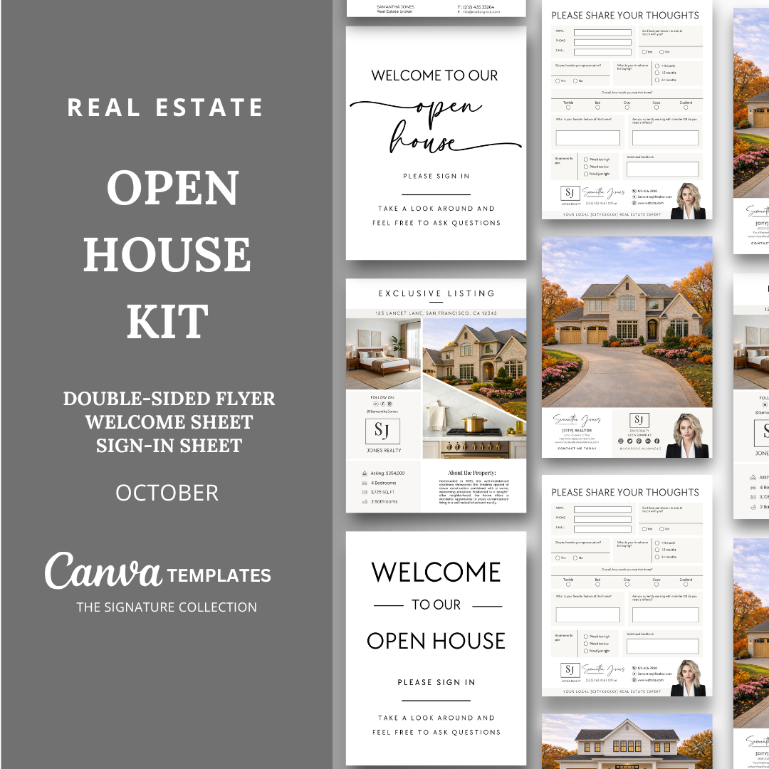 Open House Flyer Kit - October -  Beige &amp; White - Signature Collection