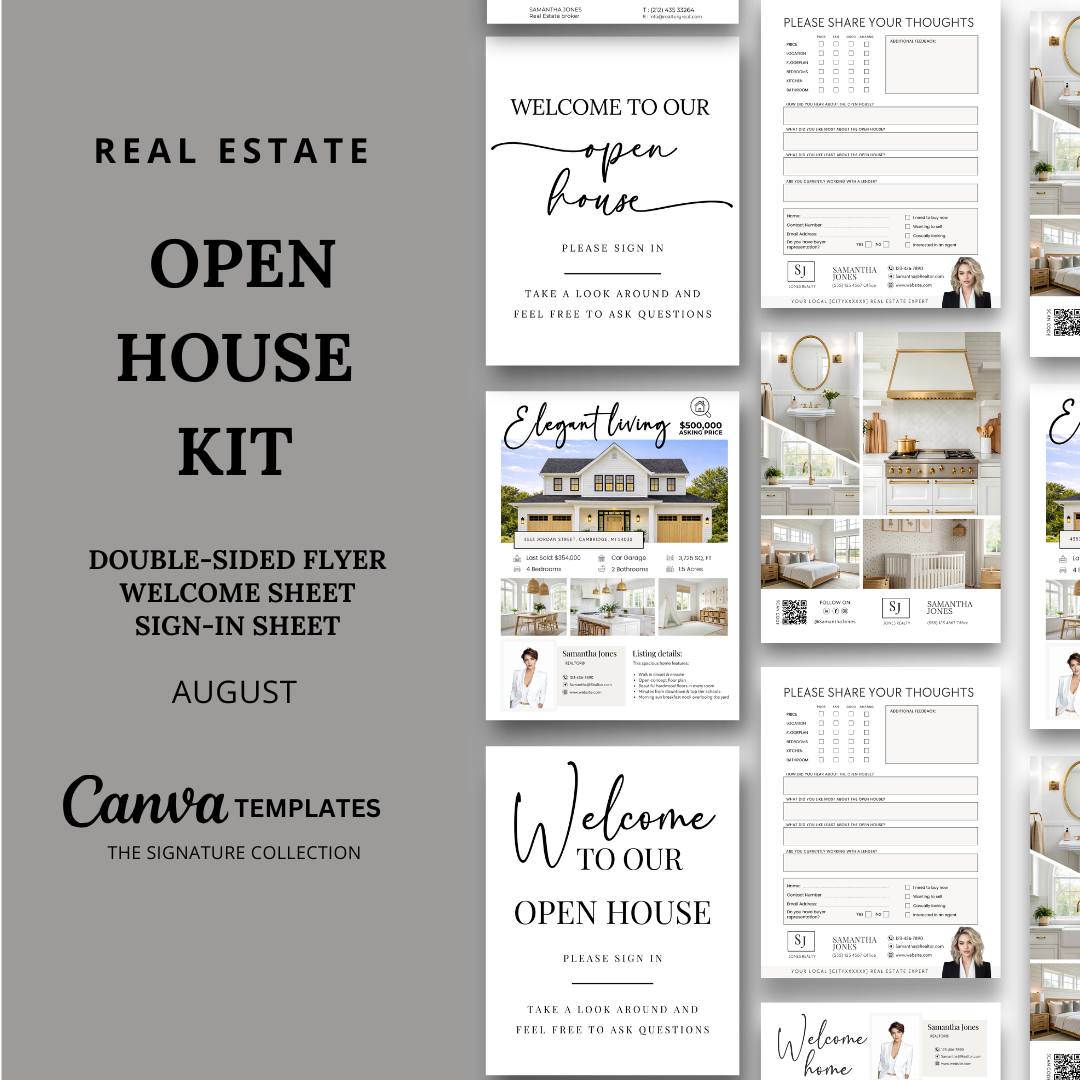 Open House Flyer Kit - August -  Beige &amp; White - Signature Collection
