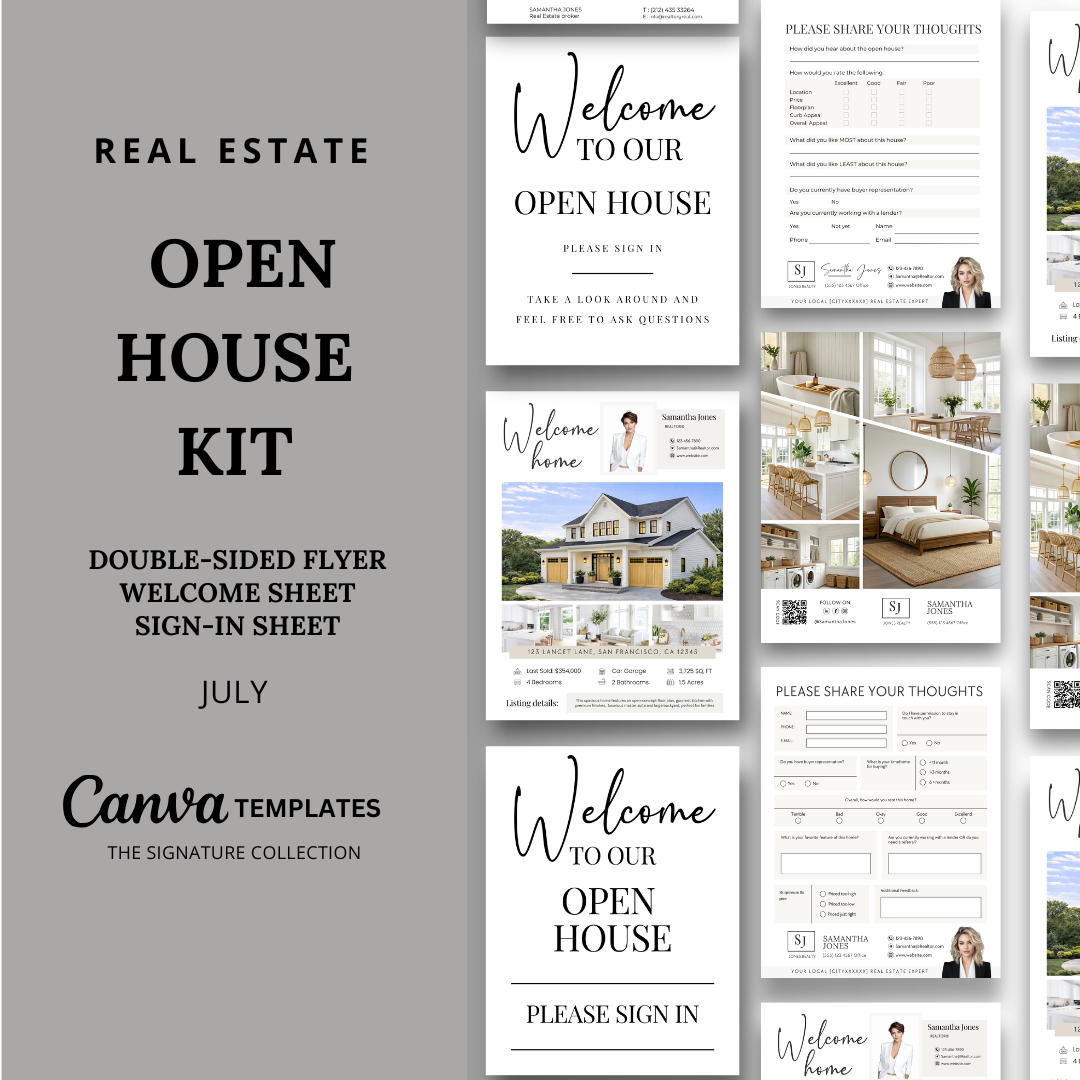 Open House Flyer Kit - July -  Beige &amp; White - Signature Collection