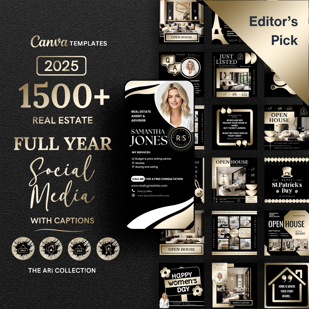 +1500 Social Media templates + Branding - Gold and Black - The Ari Collection