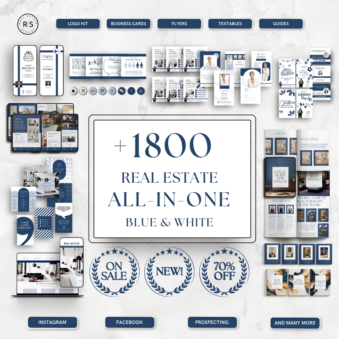 +1800 ALL-IN-ONE Real Estate Marketing Bundle - Blue and White - The Uma Collection