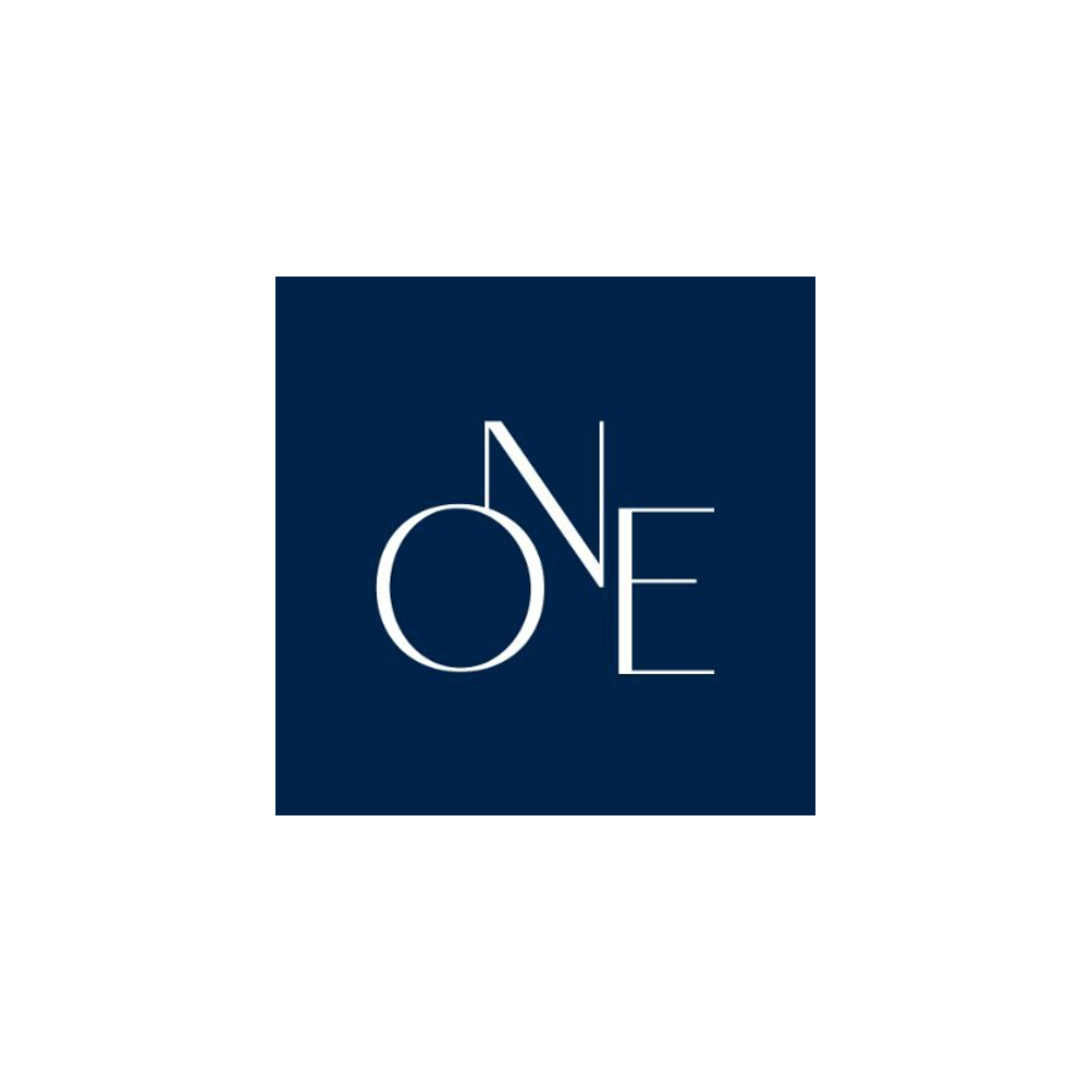Logo with the word 'ONE' in a modern font on a dark blue background.
