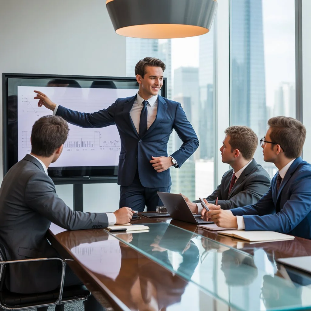 group of young executives or business men Presenting / Pitching