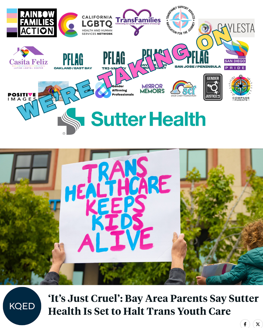 Rainbow Families Action Demands Sutter Health Reverse Course on Ending Gender-Affirming Care for Minors