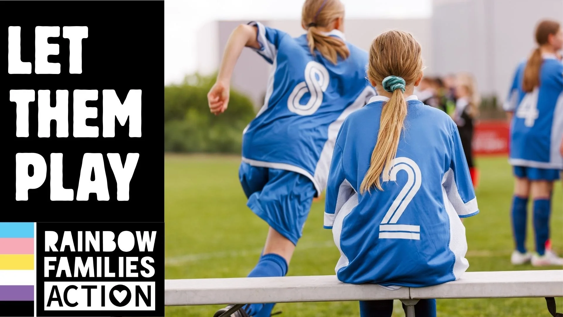 Girls soccer gme: one girl racing off, another sitting on the bench