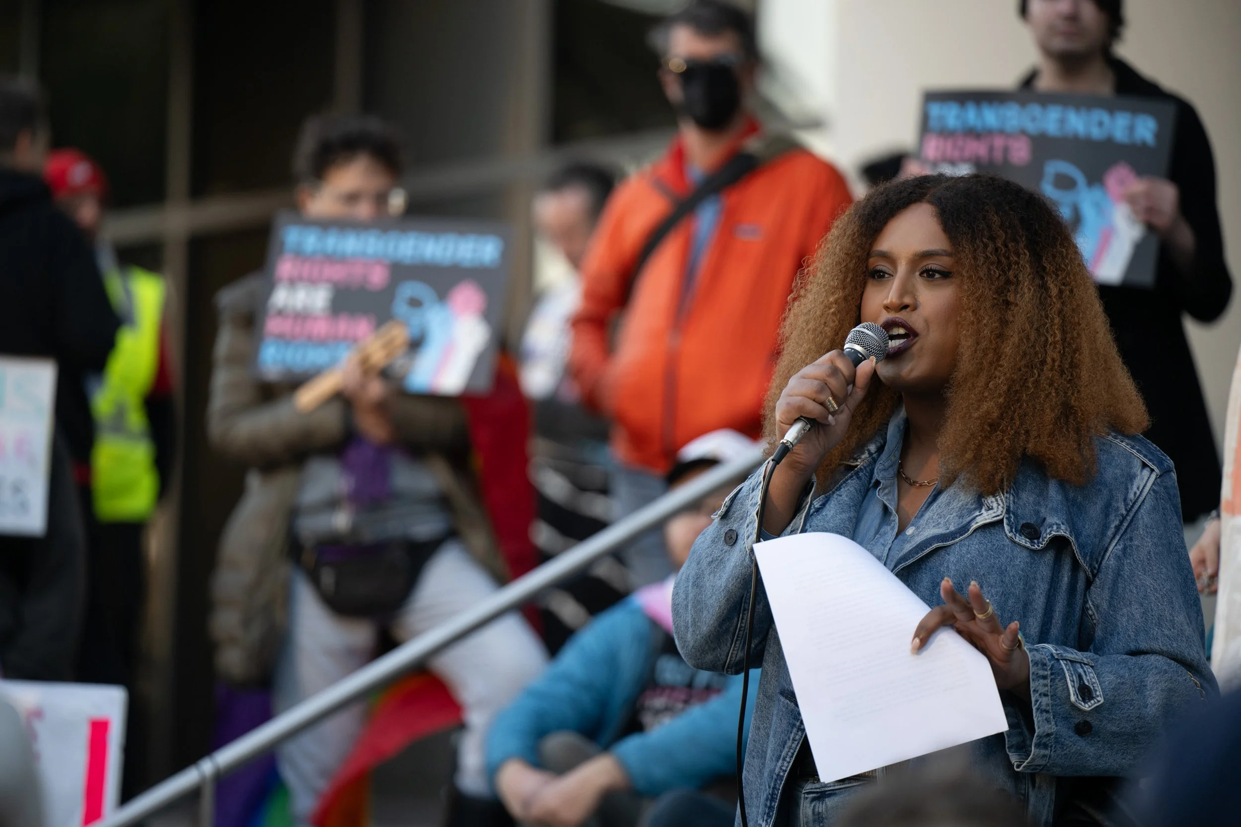 Woman speaking with microphone