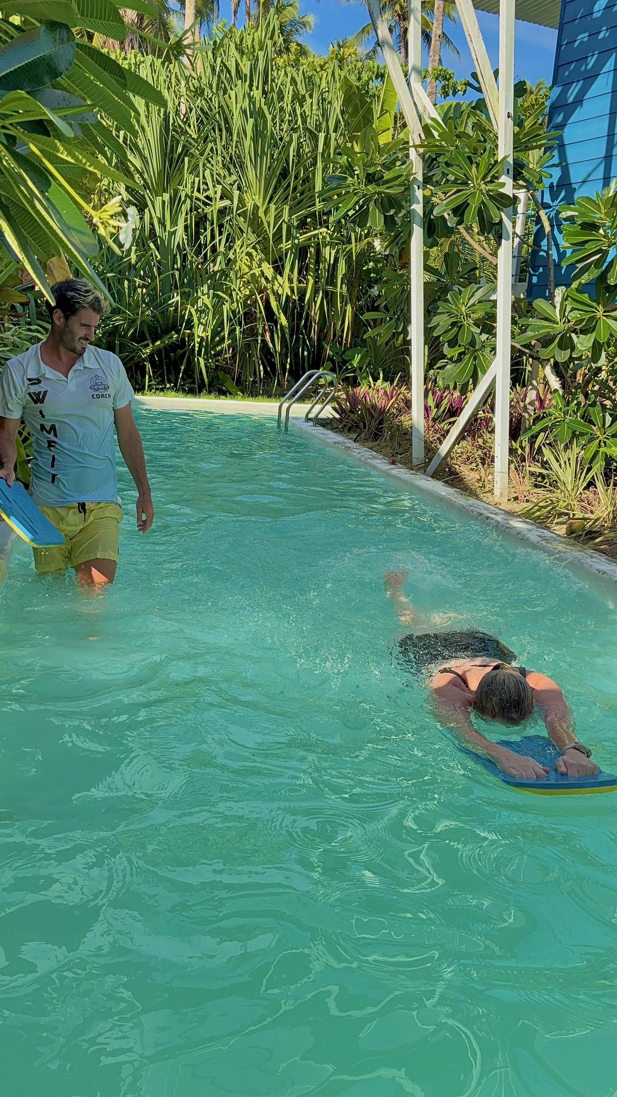 David teaching his guest how to swim at one of his private swimfit retreats