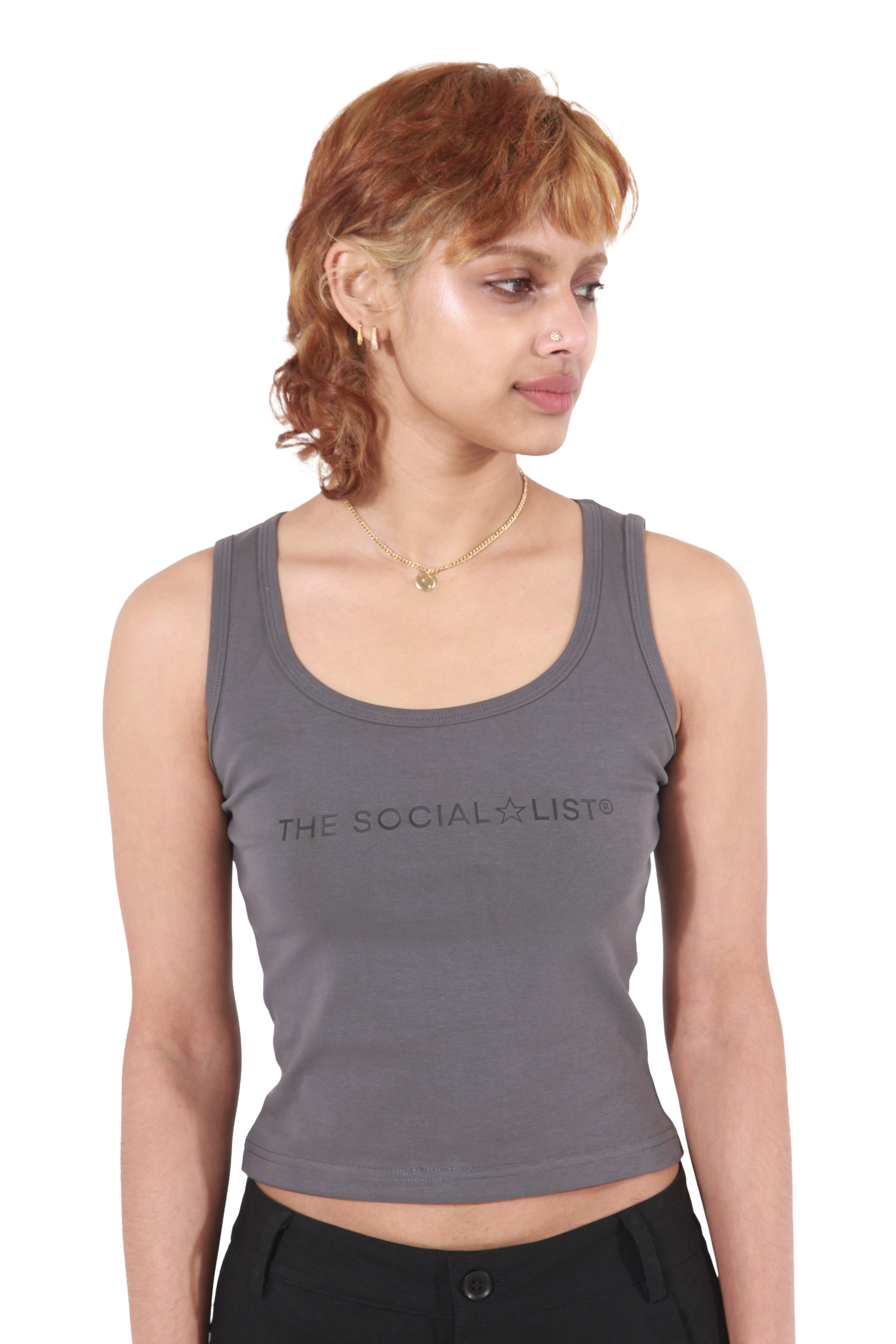 Cropped Logo Tank - Gray