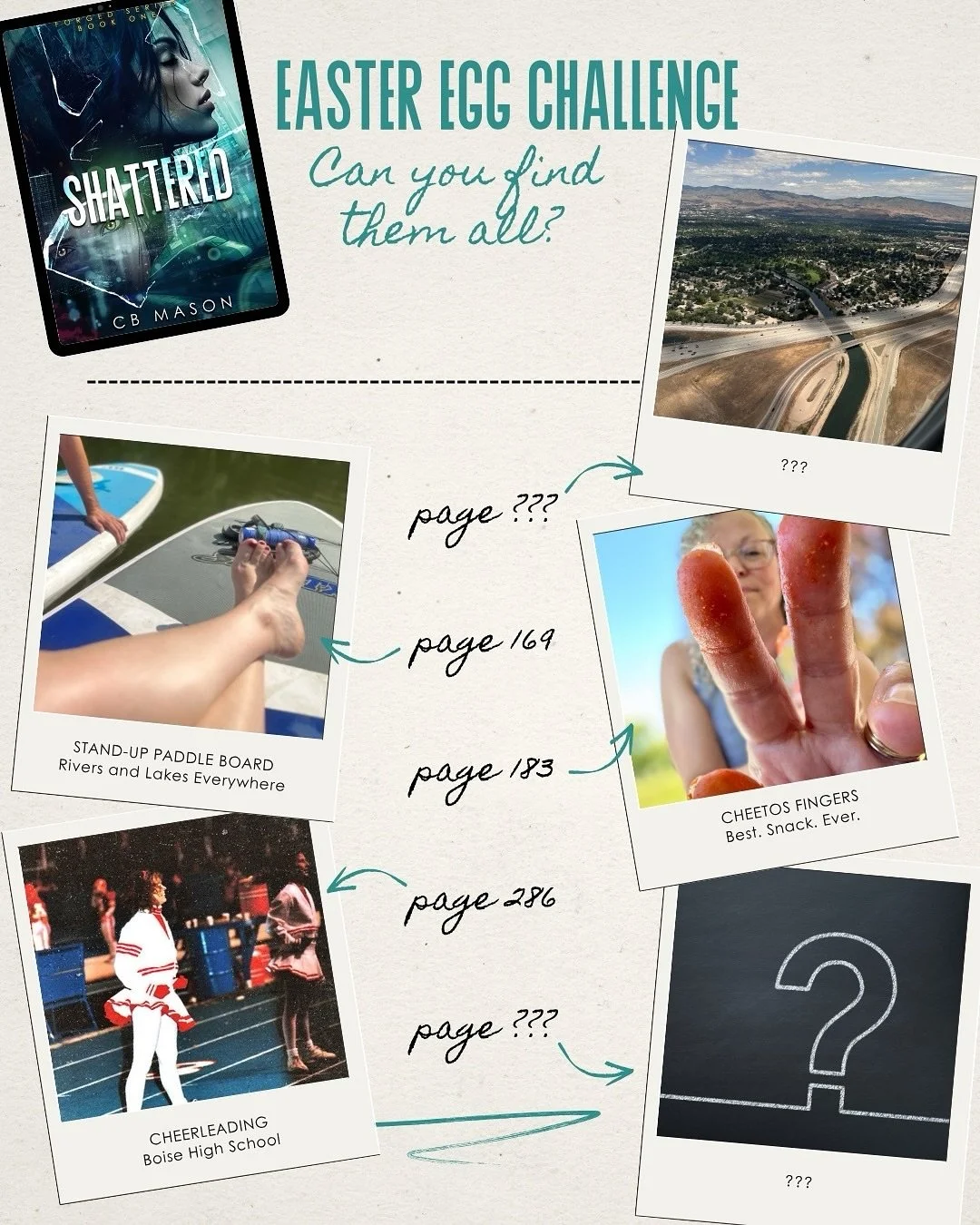 📸 𝑺𝑯𝑨𝑻𝑻𝑬𝑹𝑬𝑫 𝐄𝐀𝐒𝐓𝐄𝐑 𝐄𝐆𝐆 𝐂𝐇𝐀𝐋𝐋𝐄𝐍𝐆𝐄: 𝐃𝐀𝐘 4
⠀⠀⠀⠀⠀⠀⠀⠀⠀
👀 Yesterday&rsquo;s Easter Egg?
Page 169: &ldquo;Ever been on a SUP?&rdquo; Isaiah&rsquo;s eyes sparkled in the bright sunlight.
⠀⠀⠀⠀⠀⠀⠀⠀⠀
In real life, CB Mason owns t