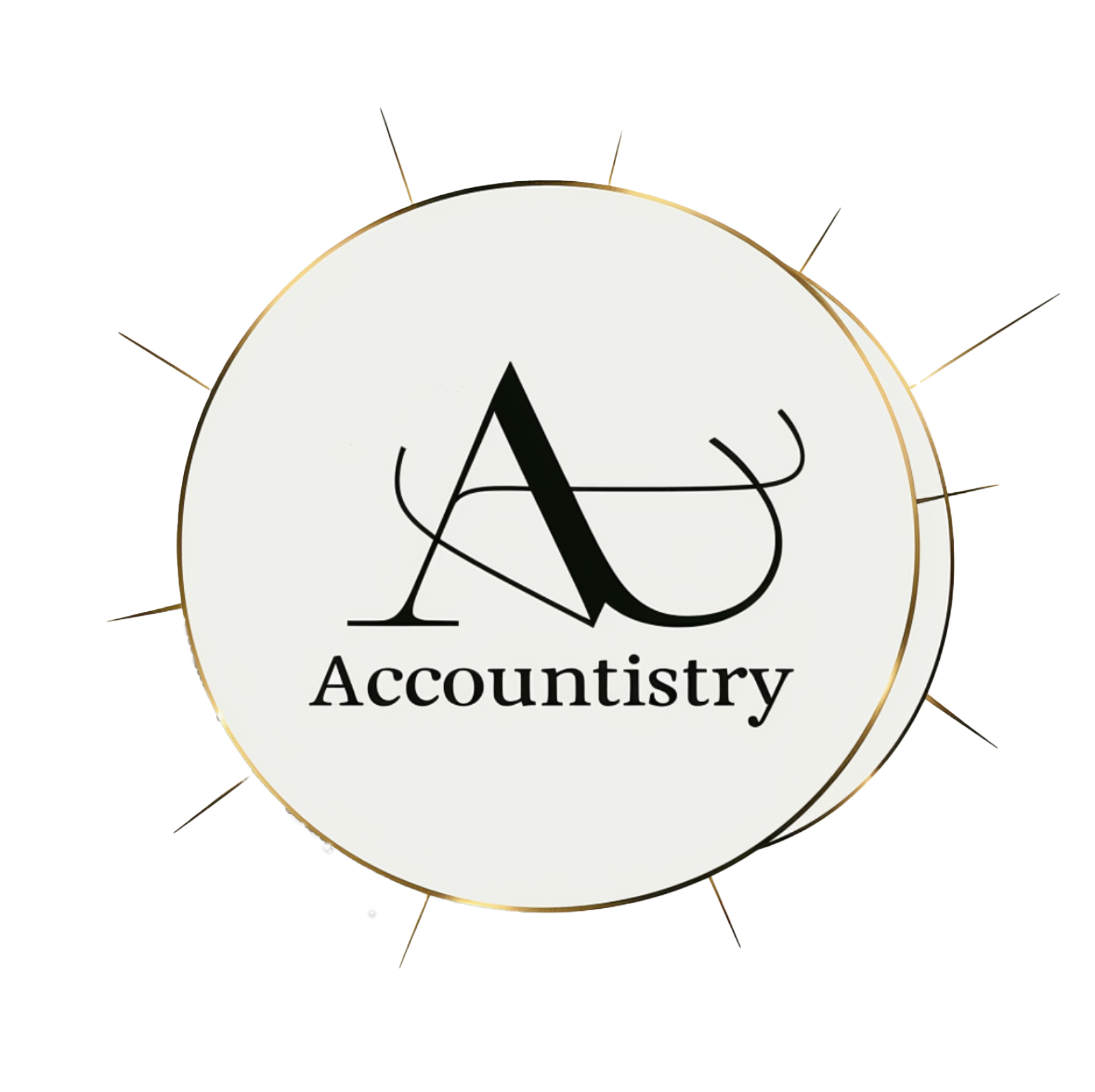 A logo with a stylized letter 'A' and 'Acountistry' written below it, on a circular background with a decorative spiked border.
