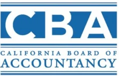 California Board of Accountancy logo with blue and white design