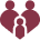 Maroon icon of a family with two adults and one child