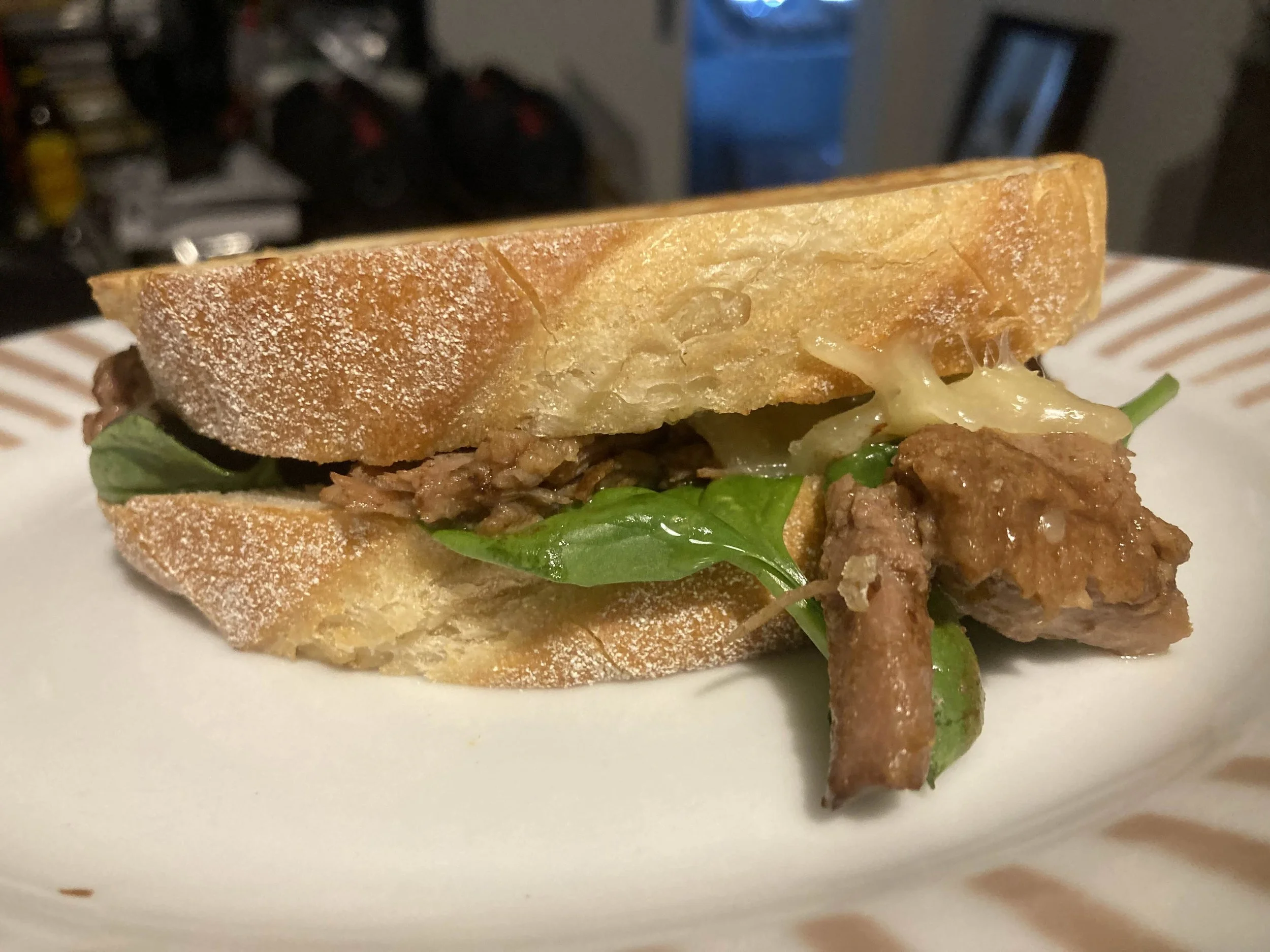 SOURDOUGH MEAT AND SALAD TOASTED CHEESE SANDWICH