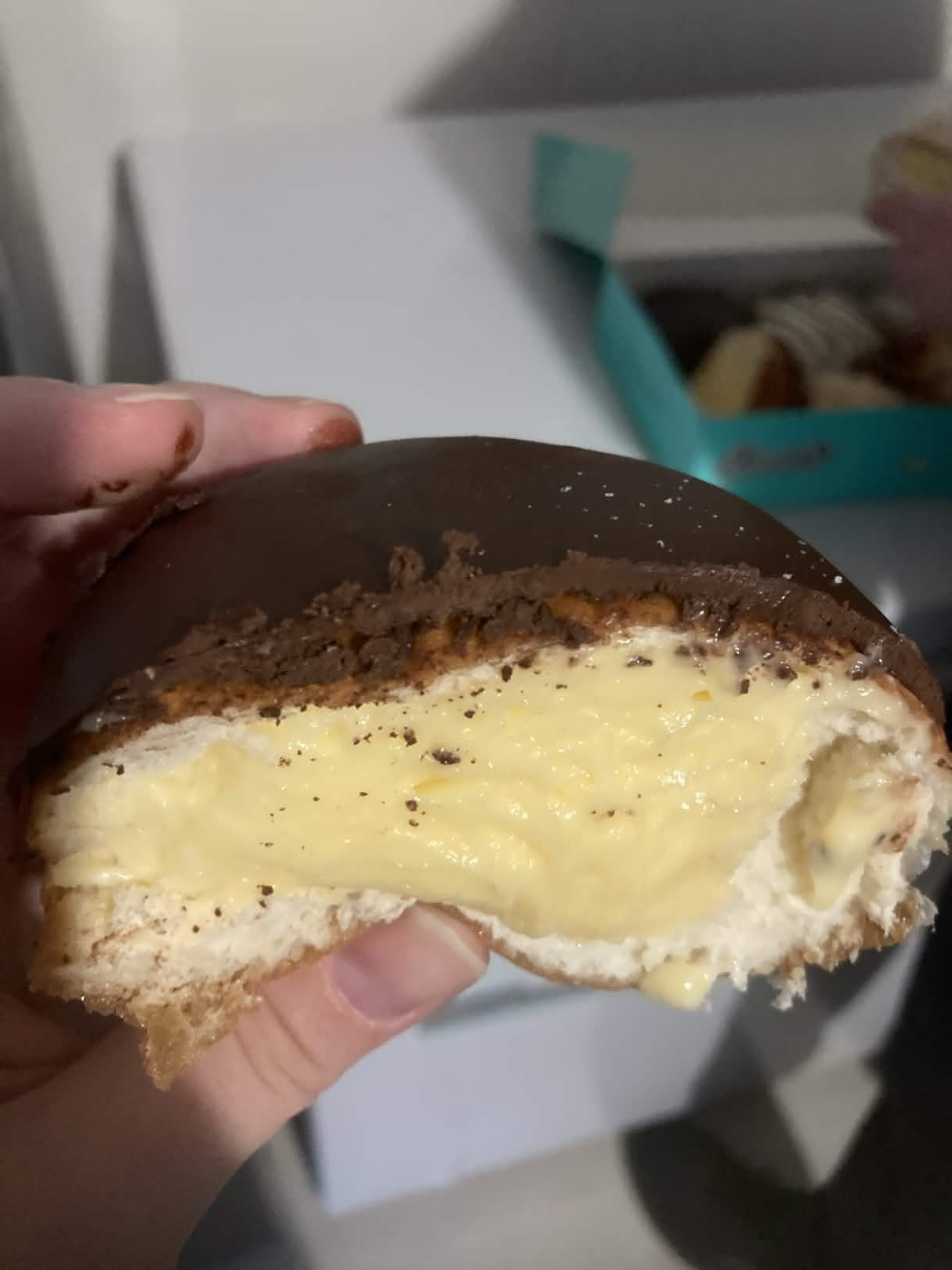 CHOCTOP AND CUSTARD DOUGHNUT