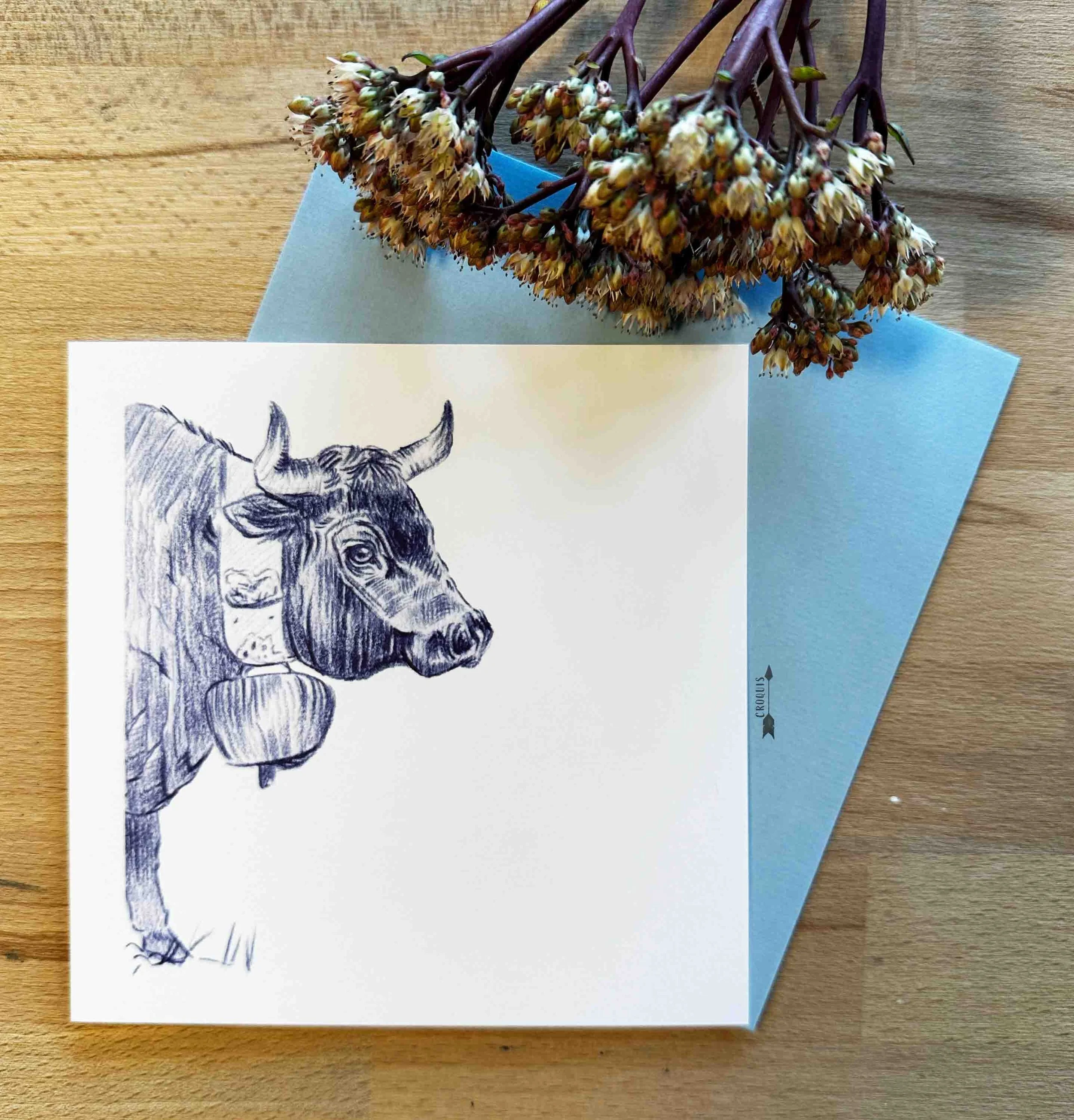 Carte de voeux "vache d'Hérens" 15x15 cm, avec enveloppe 