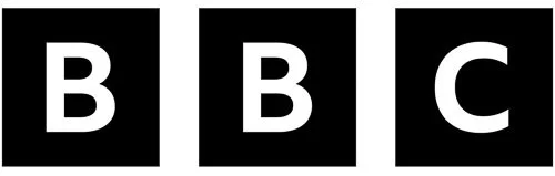 BBC logo with three black squares, each containing a white letter spelling 'BBC'.