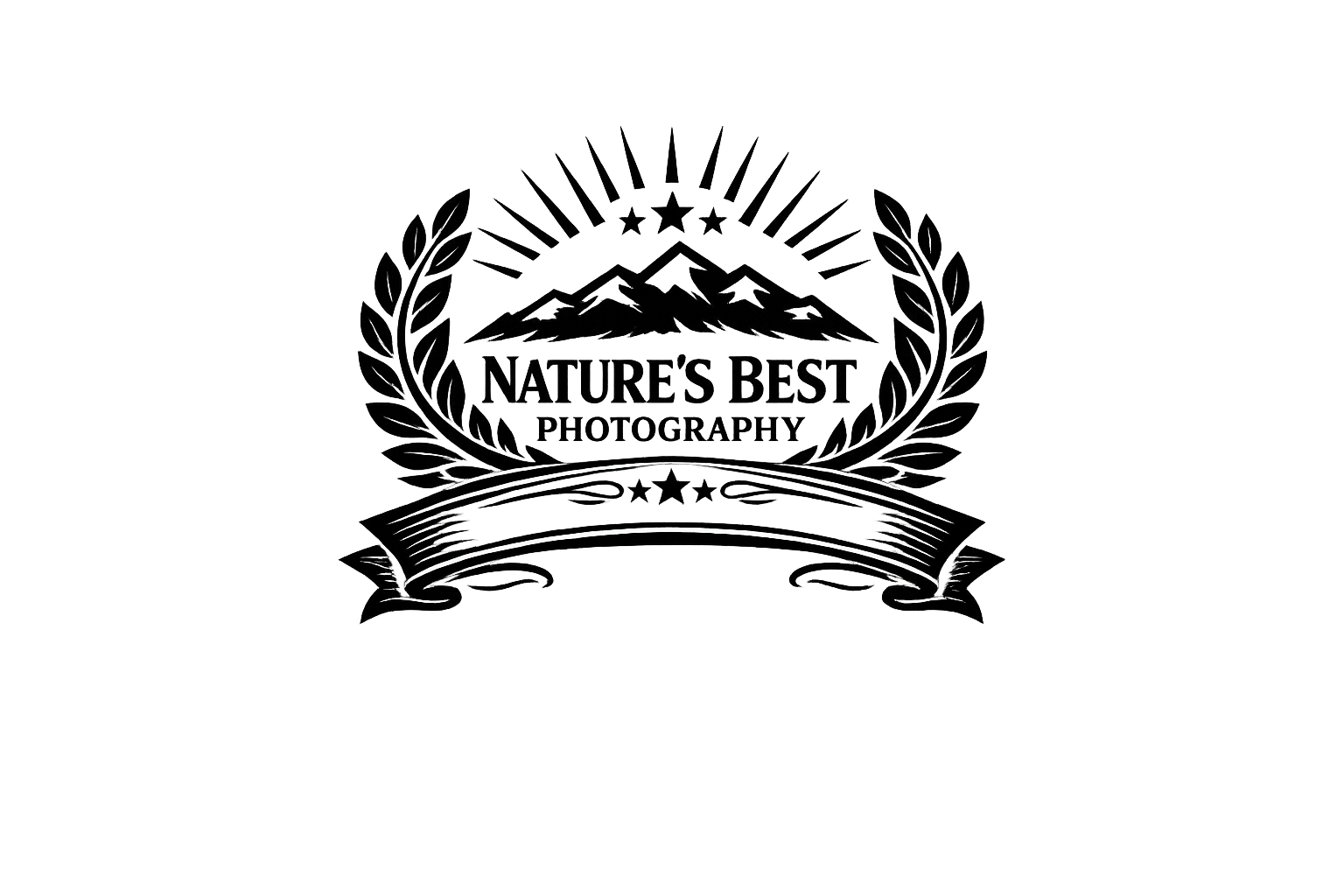 A black and white vintage style award emblem with a laurel wreath, stars, and a banner for customizable text.