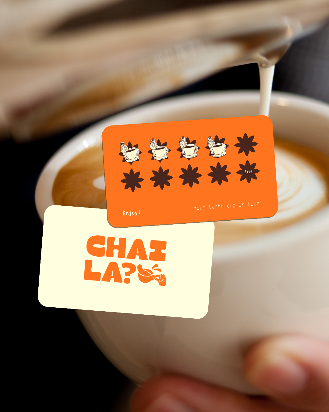 Loyalty stamp card design for CHAI LA cafe brand