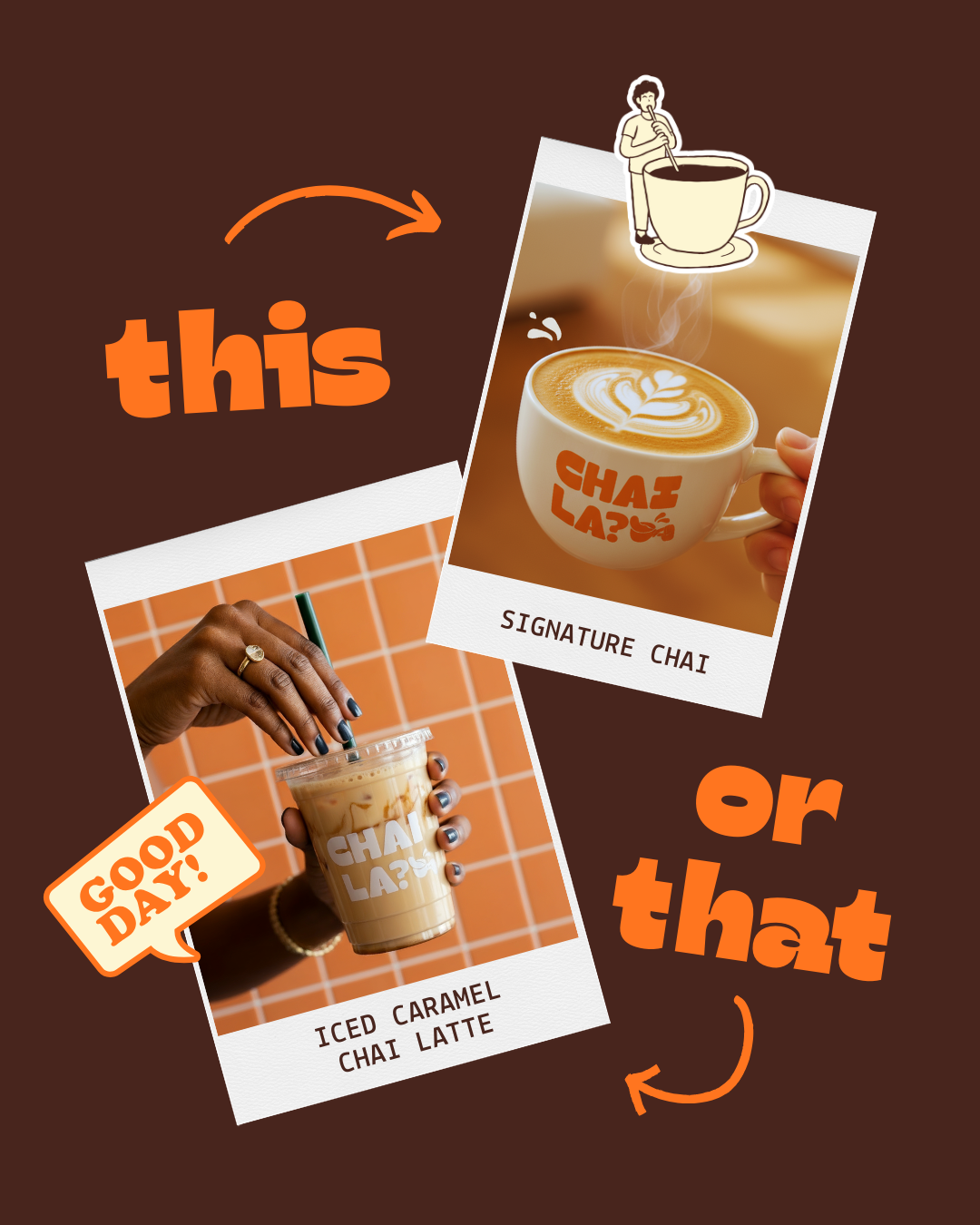 Playful social media design for CHAI LA chai beverage brand