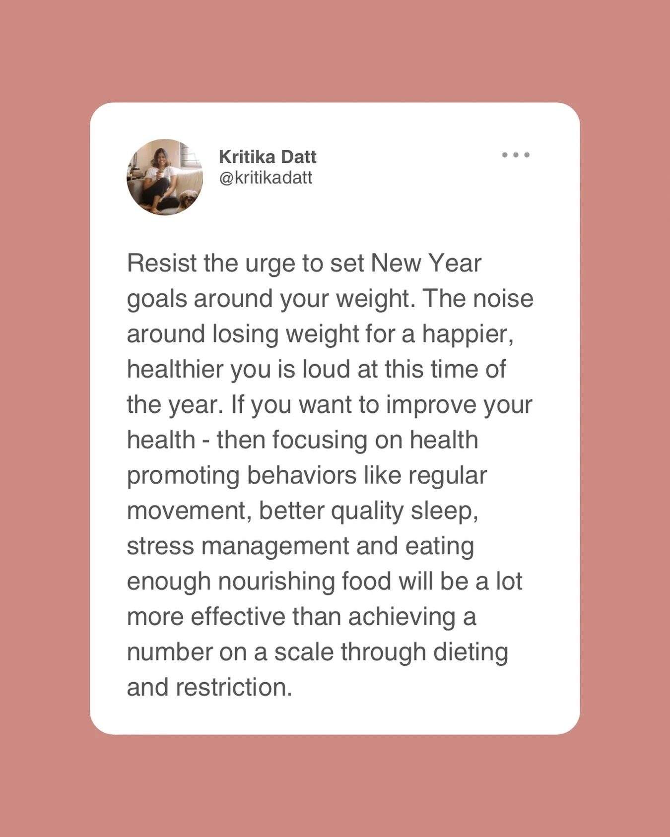 This time of year always brings a wave of persuasive &ldquo;new year, new you&rdquo; messaging - the kind that insists that transformation begins with shrinking yourself.

But if what you truly want is better health, the path is much more meaningful 