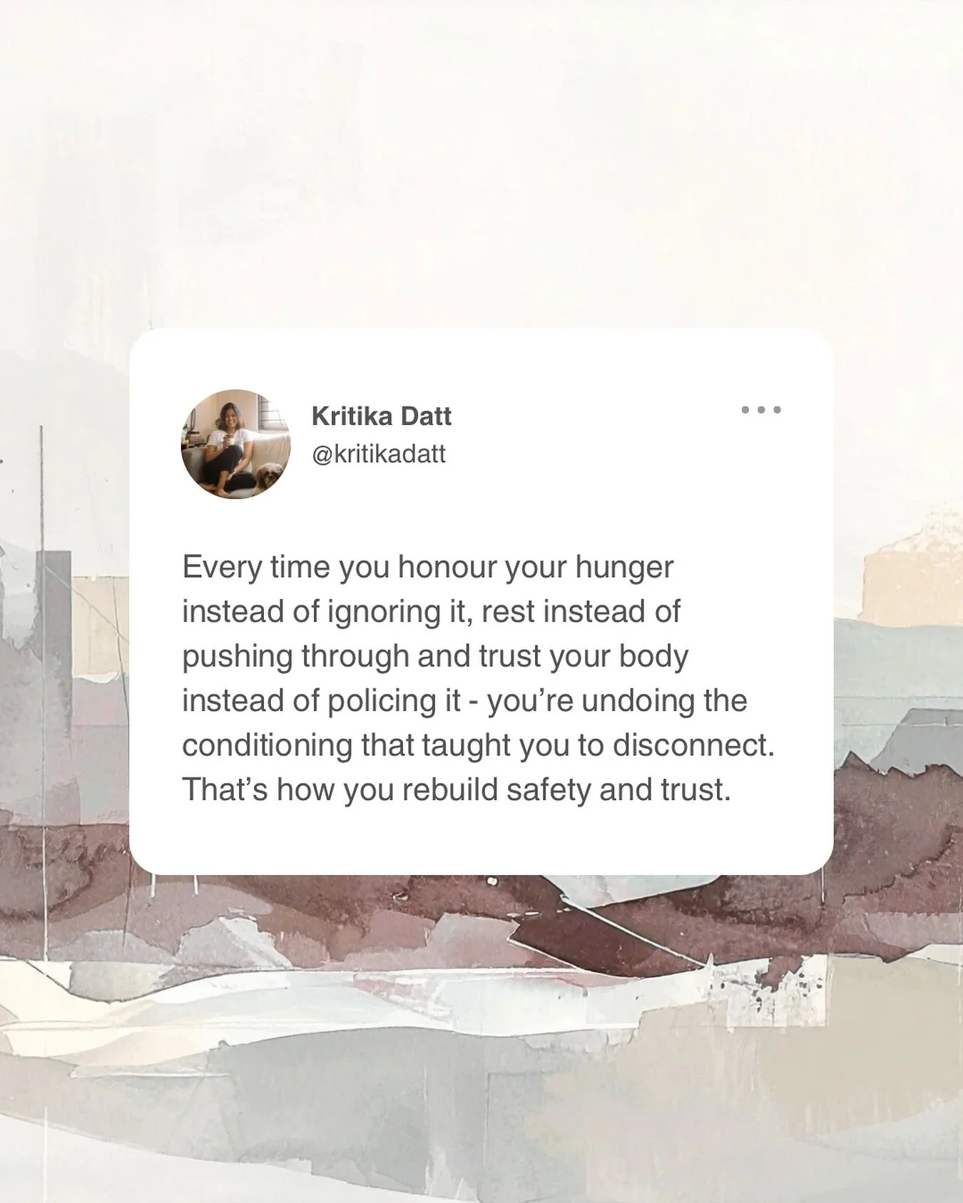 Building safety in your body isn&rsquo;t about fancy bio-hacks and tools. It begins with learning to honour the simplest cues your body offers you. All day, everyday. 

&bull; Feeding yourself when you&rsquo;re hungry, instead of overriding or delayi