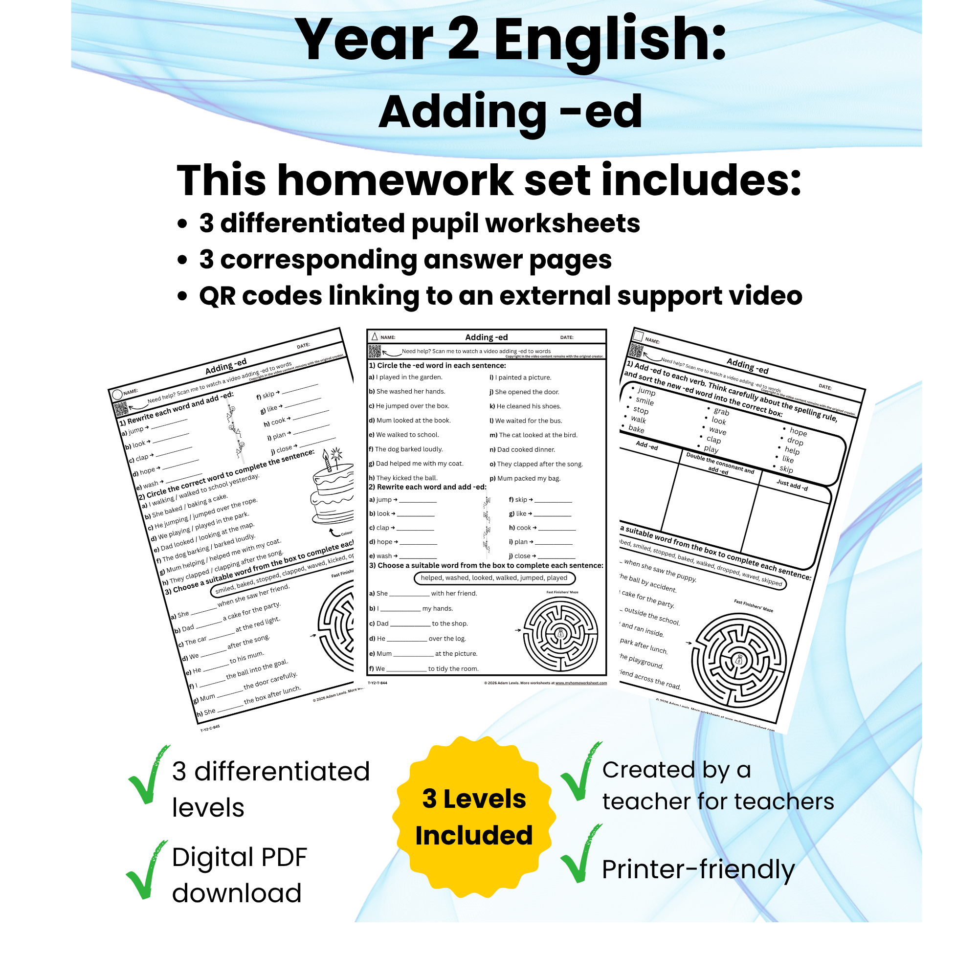 Year 2 Suffix-ed Worksheets (844-846)