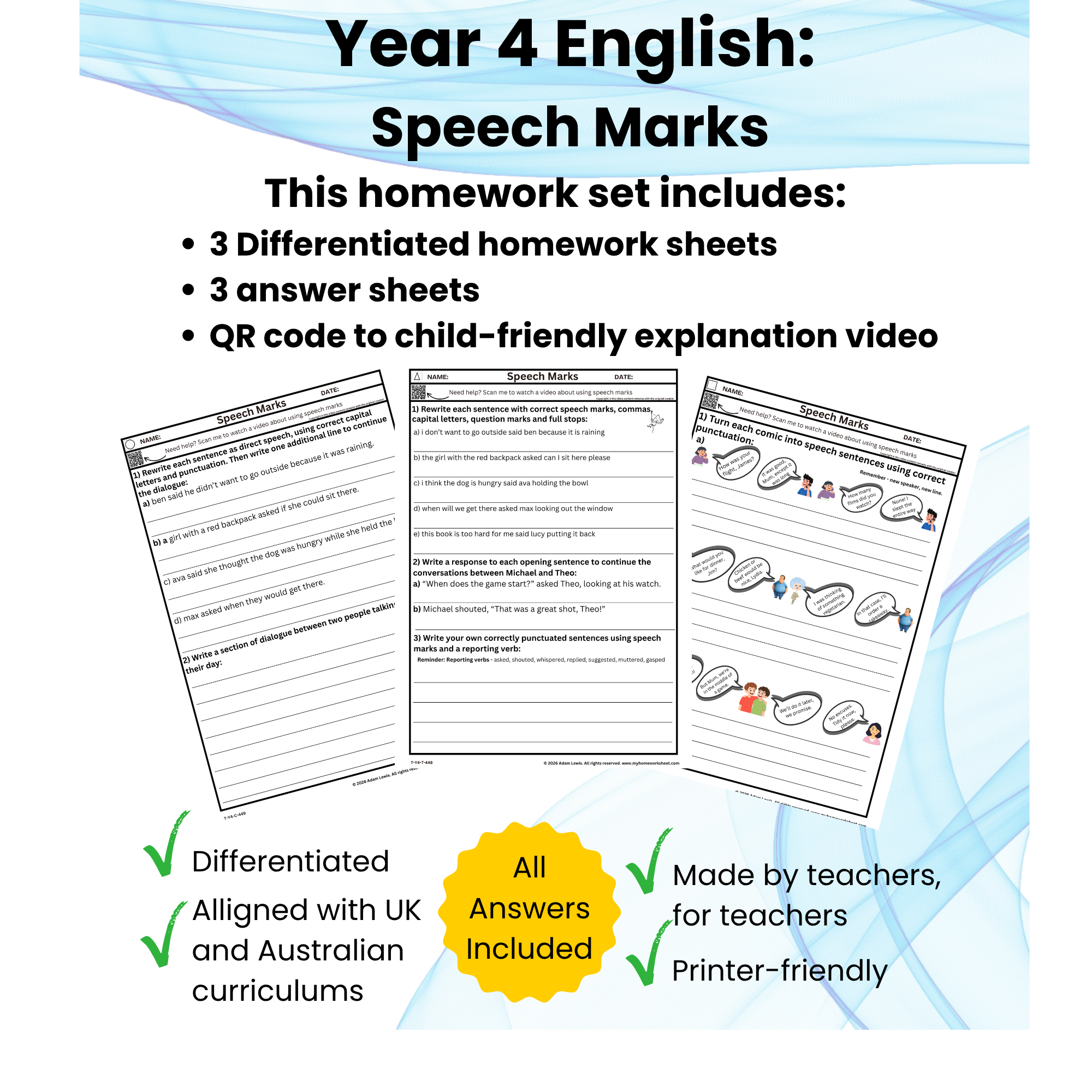 Year 4 Speech Marks Worksheets (448-450)