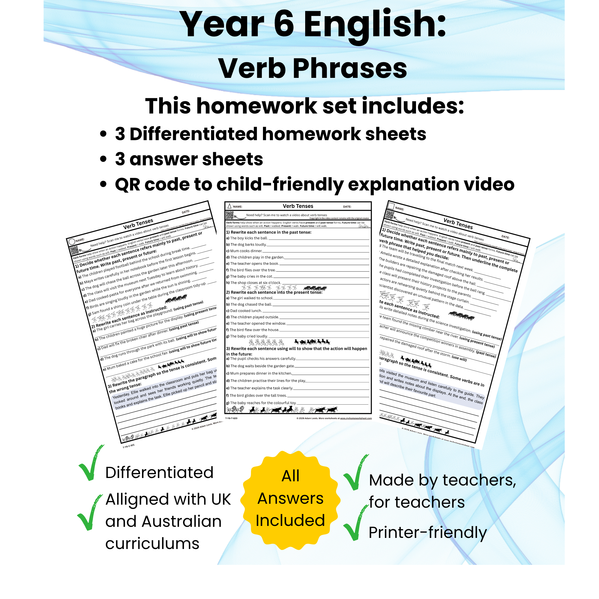 Year 6 Verb Tenses Worksheets (820-822)