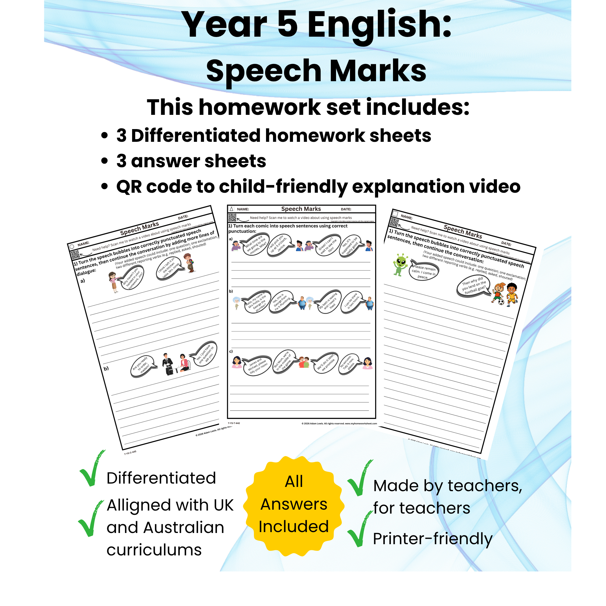 Year 5 Speech Marks Worksheets (442-444)