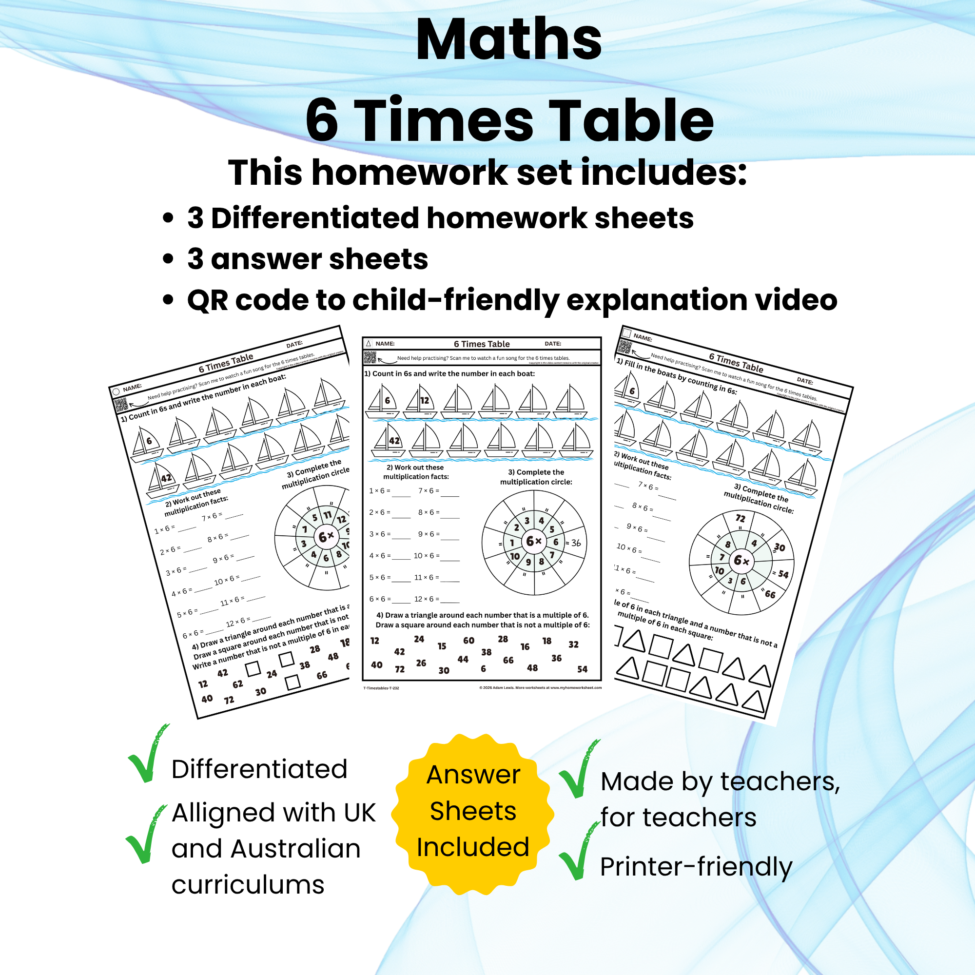 6 Times Tables Worksheets (232-234)