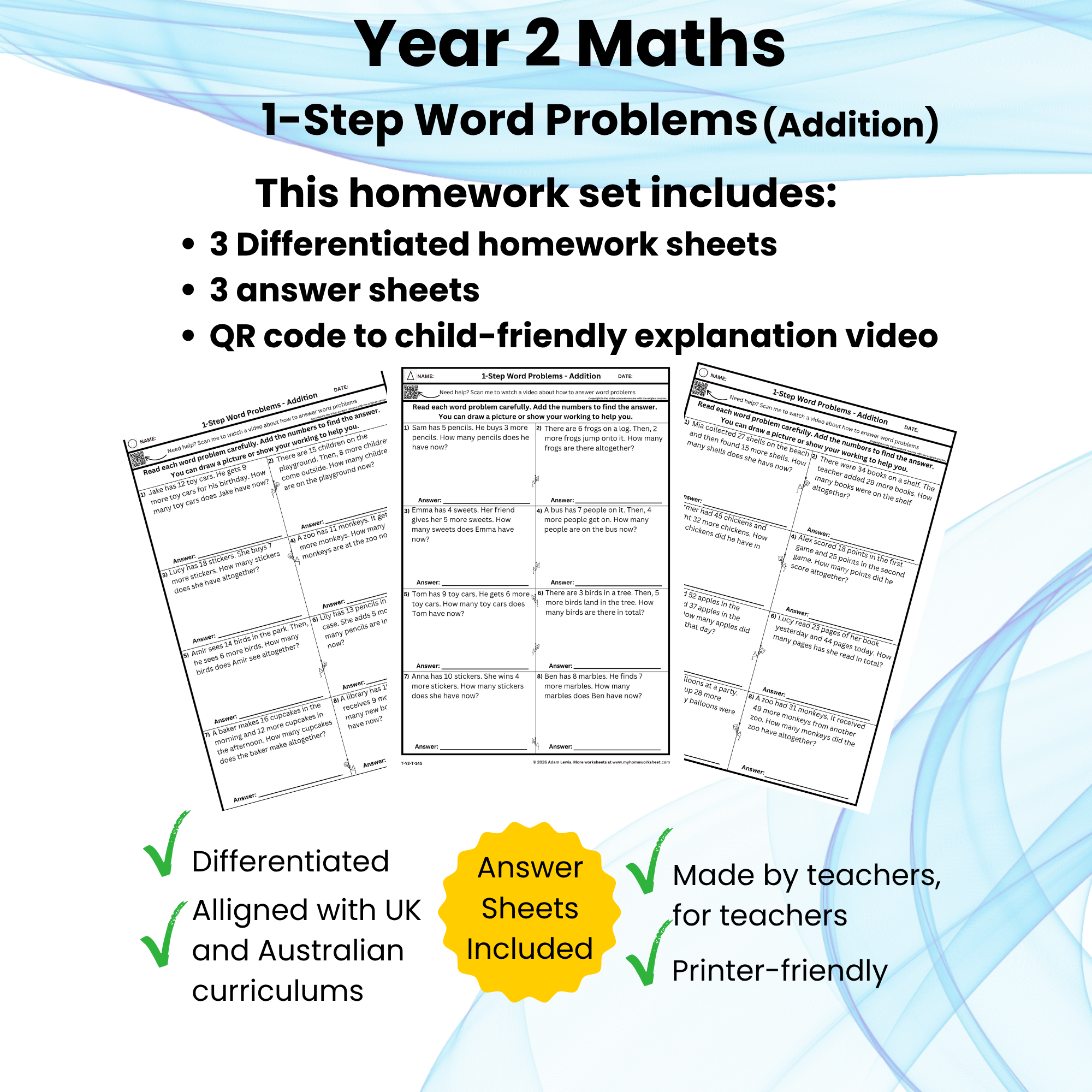 Year 2 Maths One-Step Word Problems – Addition (145-147)