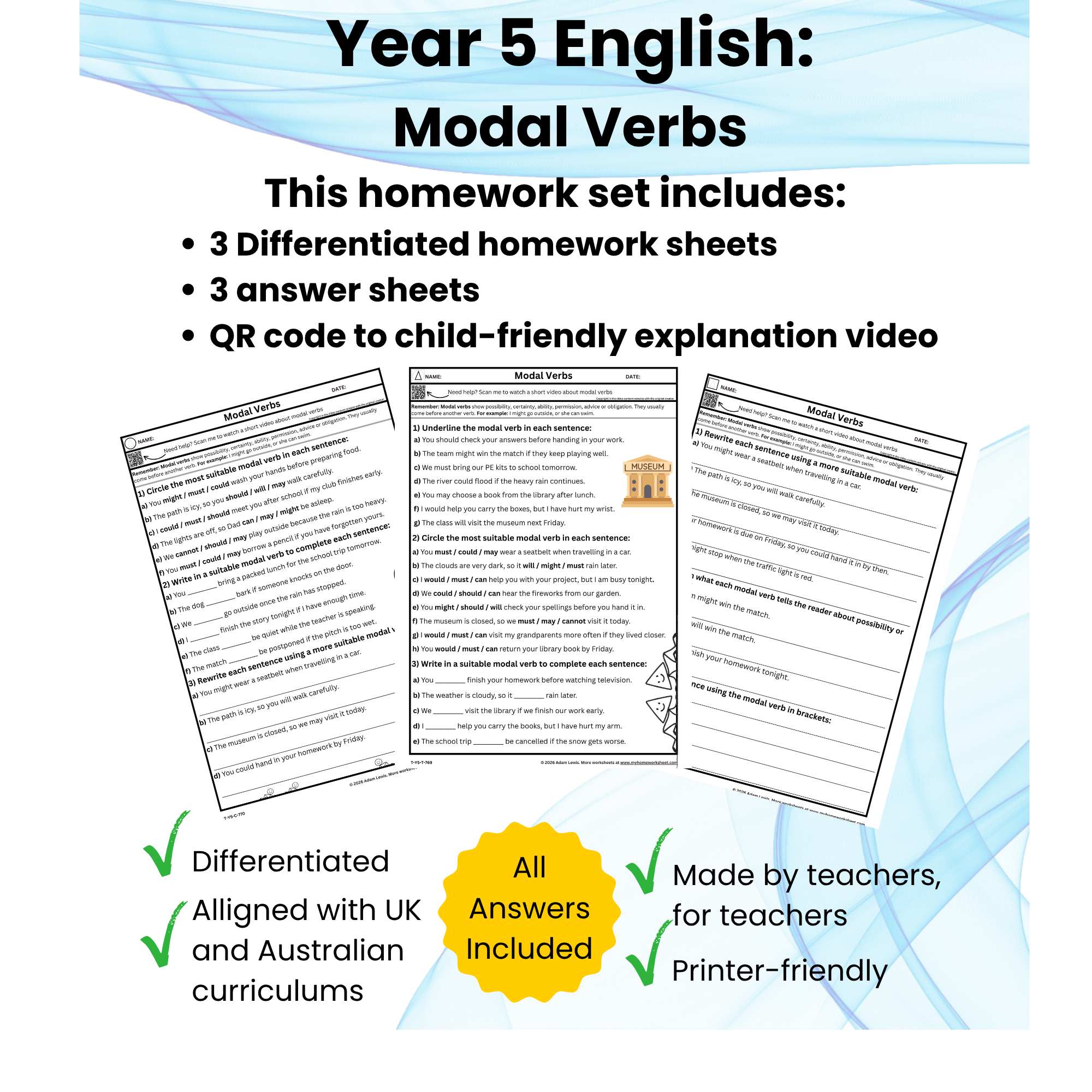Year 5 Modal Verbs Worksheets (769-771)