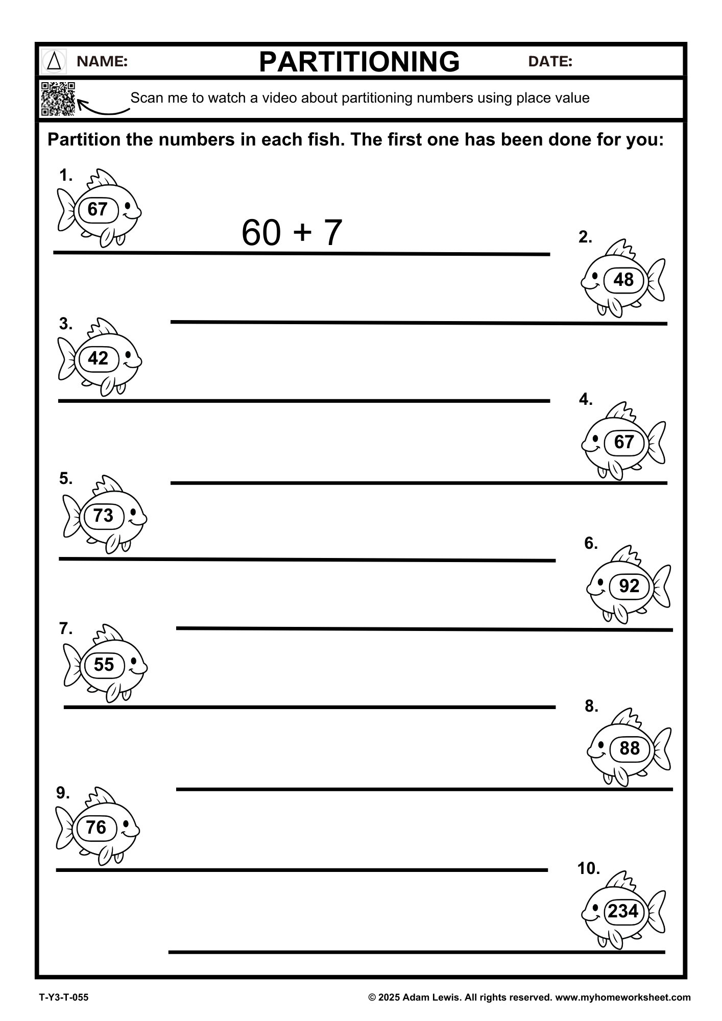 Year 3 Partitioning Topic Worksheet