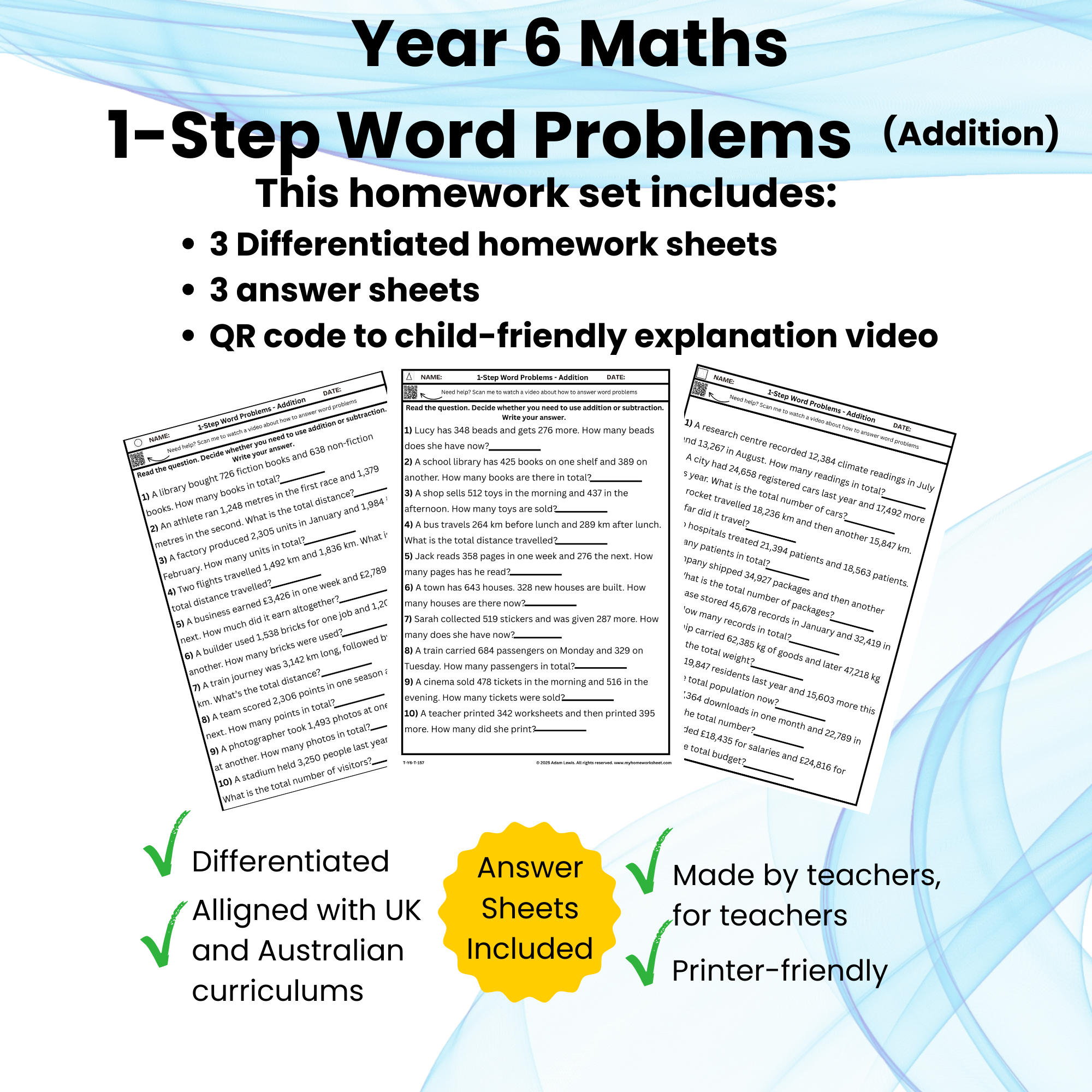 Y6 One-Step Word Problems – Addition (Sets 157–159)