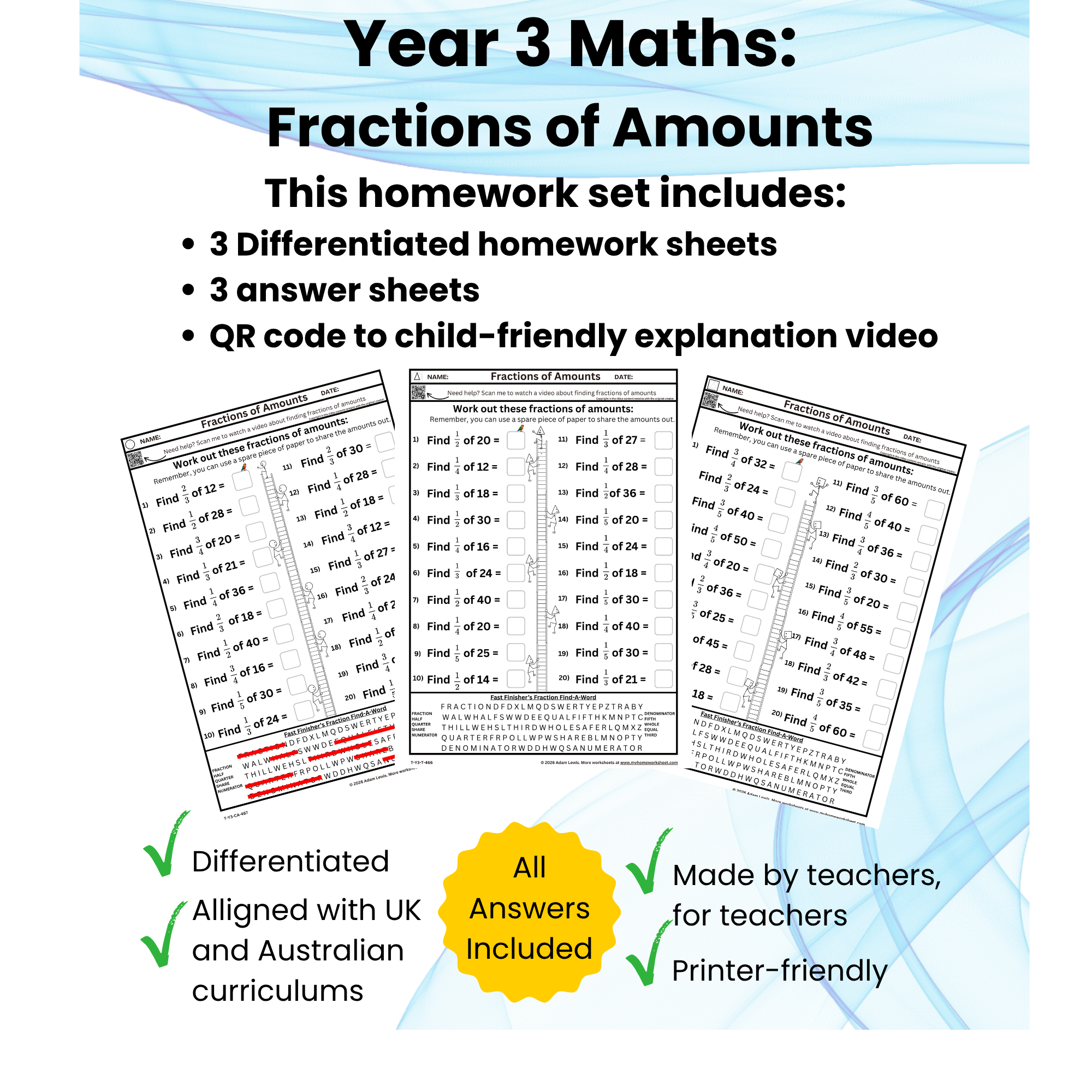 Year 3 Fractions of Amounts Homework (466-468)