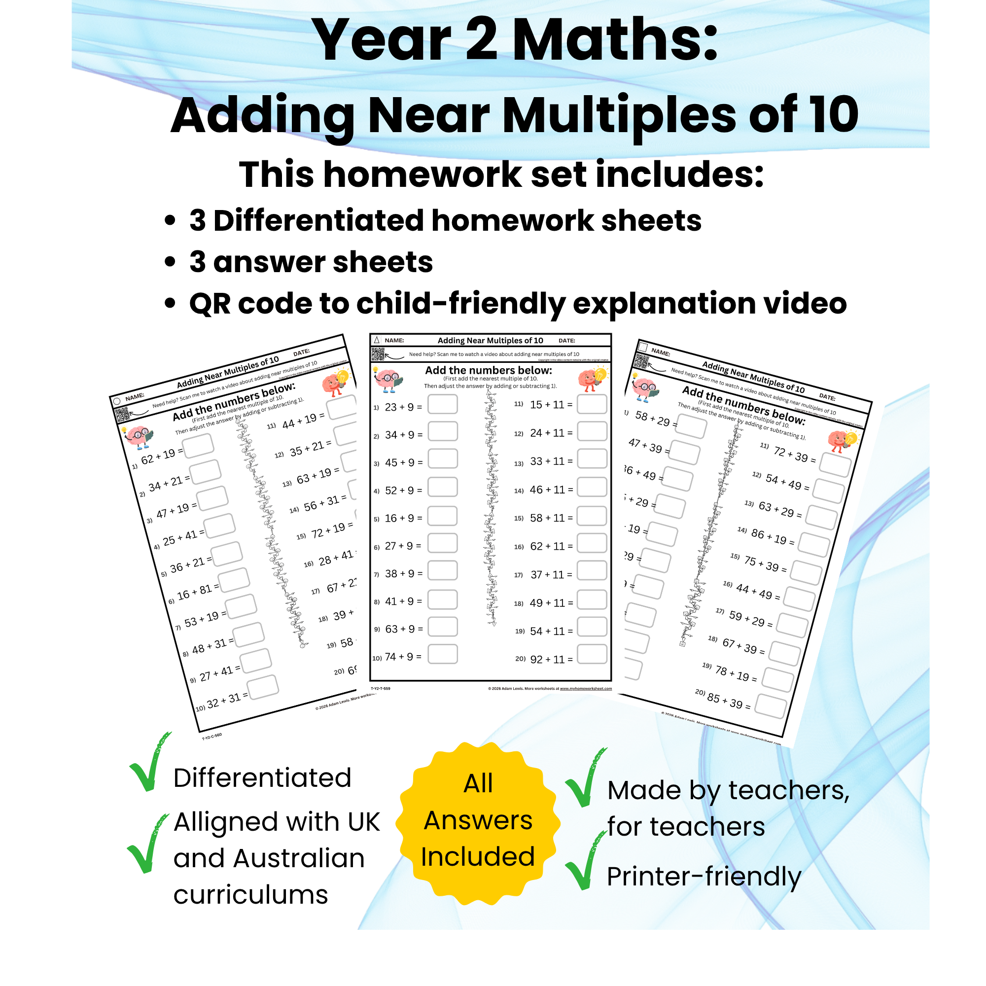 Year 2 Adding Near Multiples of 10 worksheets 559-561