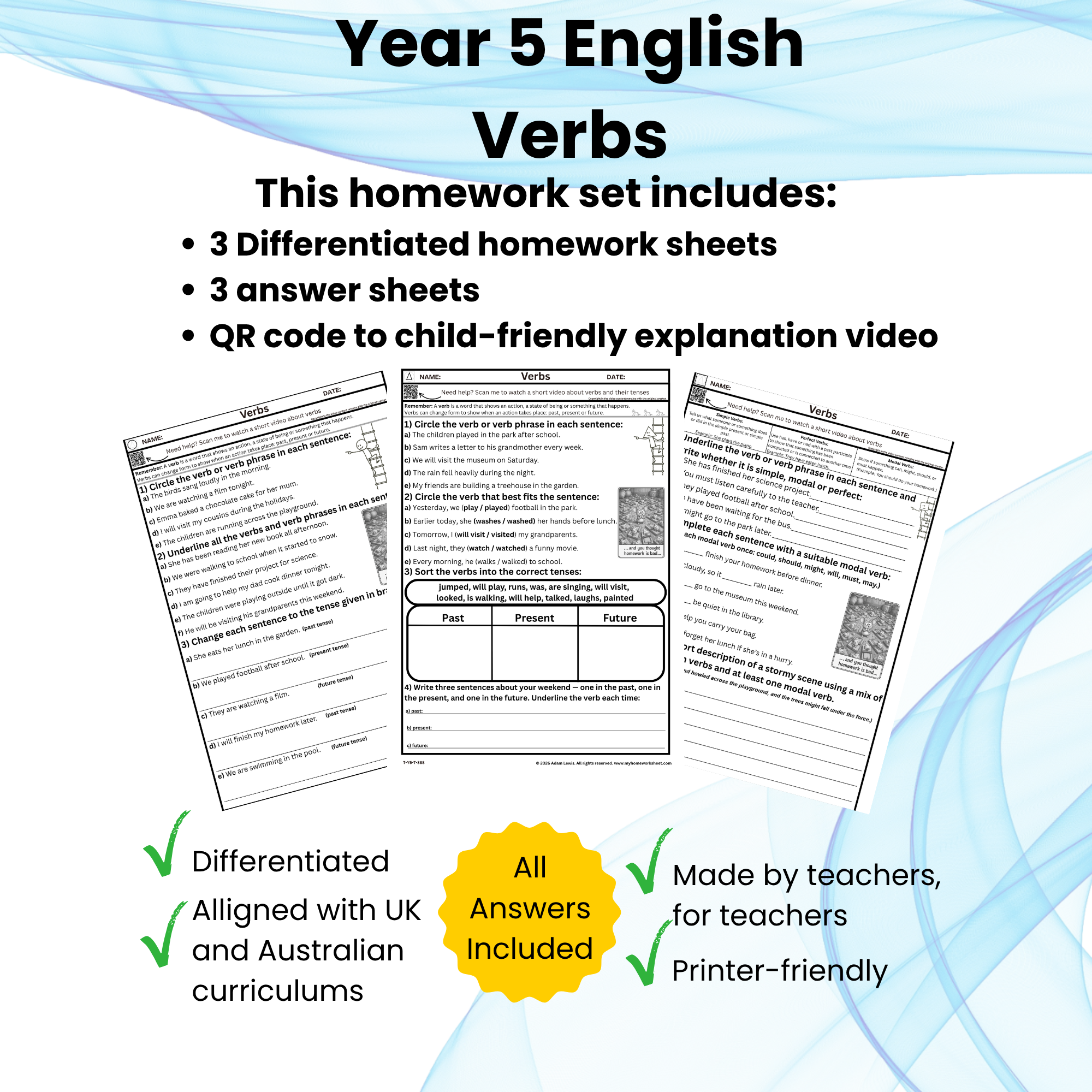 Year 5 Verbs Worksheets (388-390)
