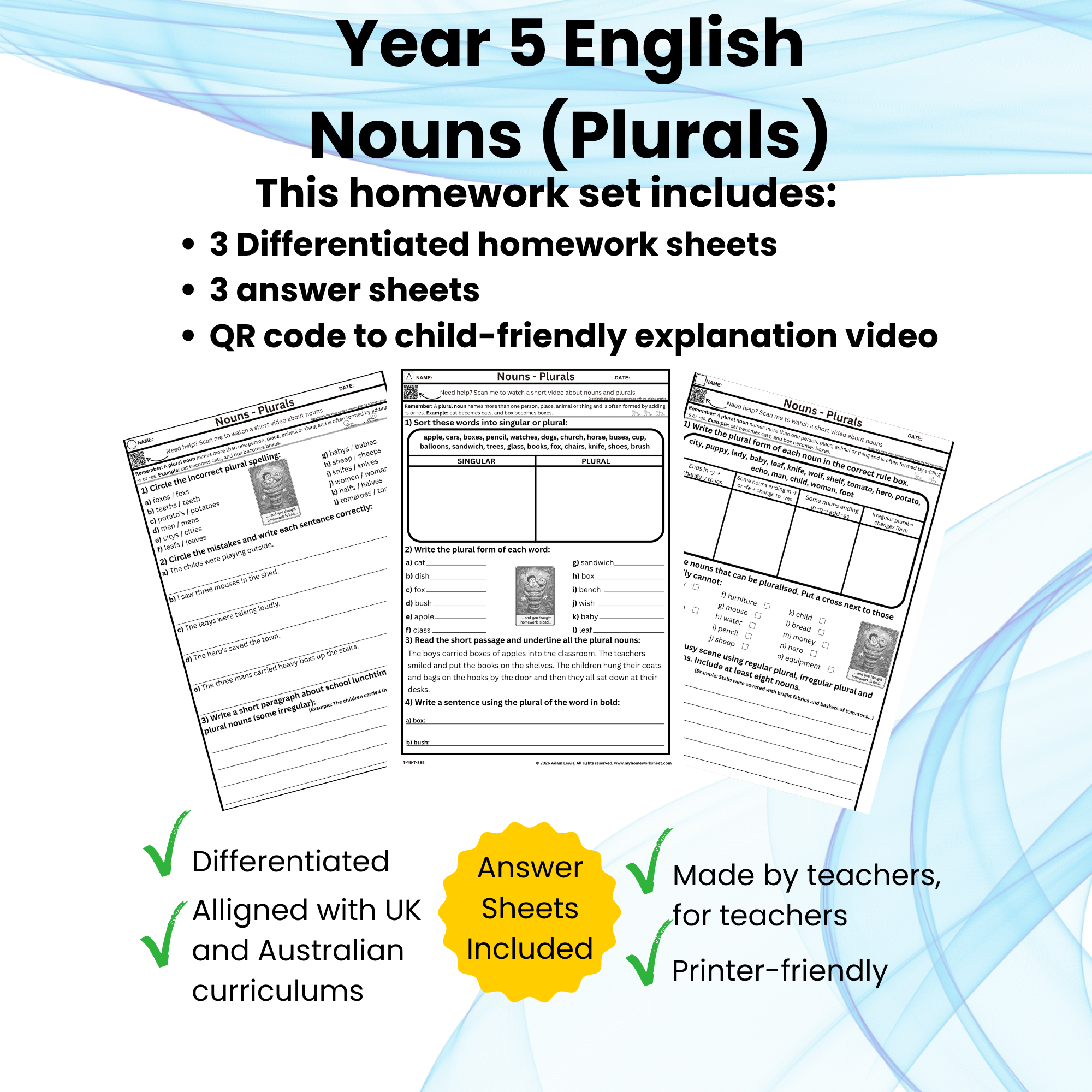 Year 5 English Nouns and Plurals (385-387)